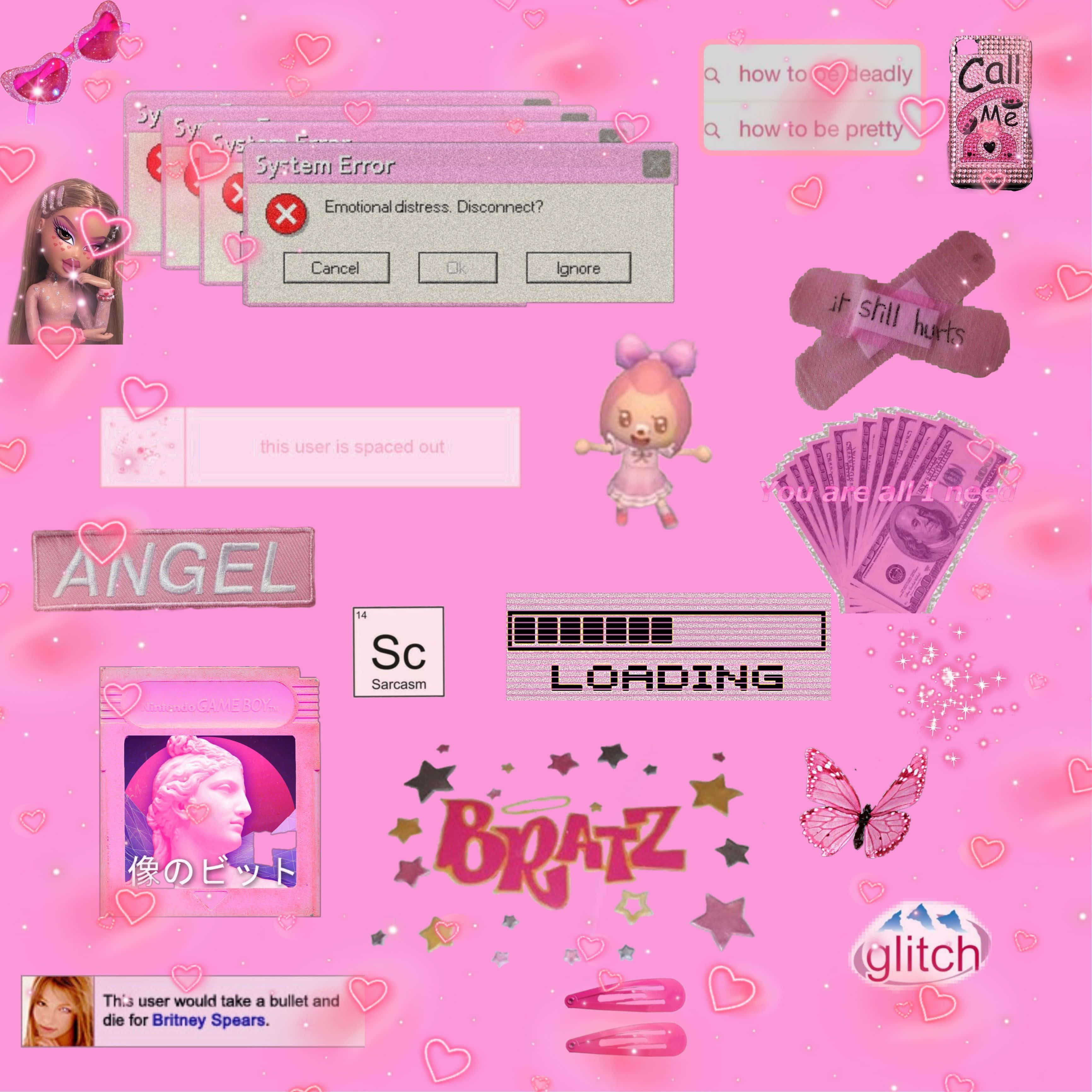 พื้นหลังคอมพิวเตอร์ Bratz สีชมพูแนว Y2K วอลเปเปอร์