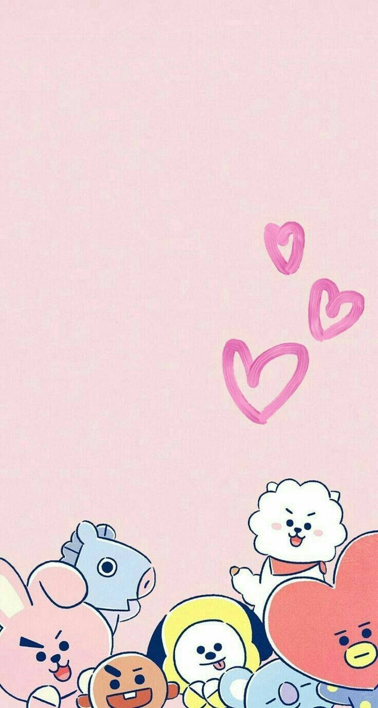 เส้นขอบรูปหัวใจตัวละครน่ารัก BT21 วอลเปเปอร์