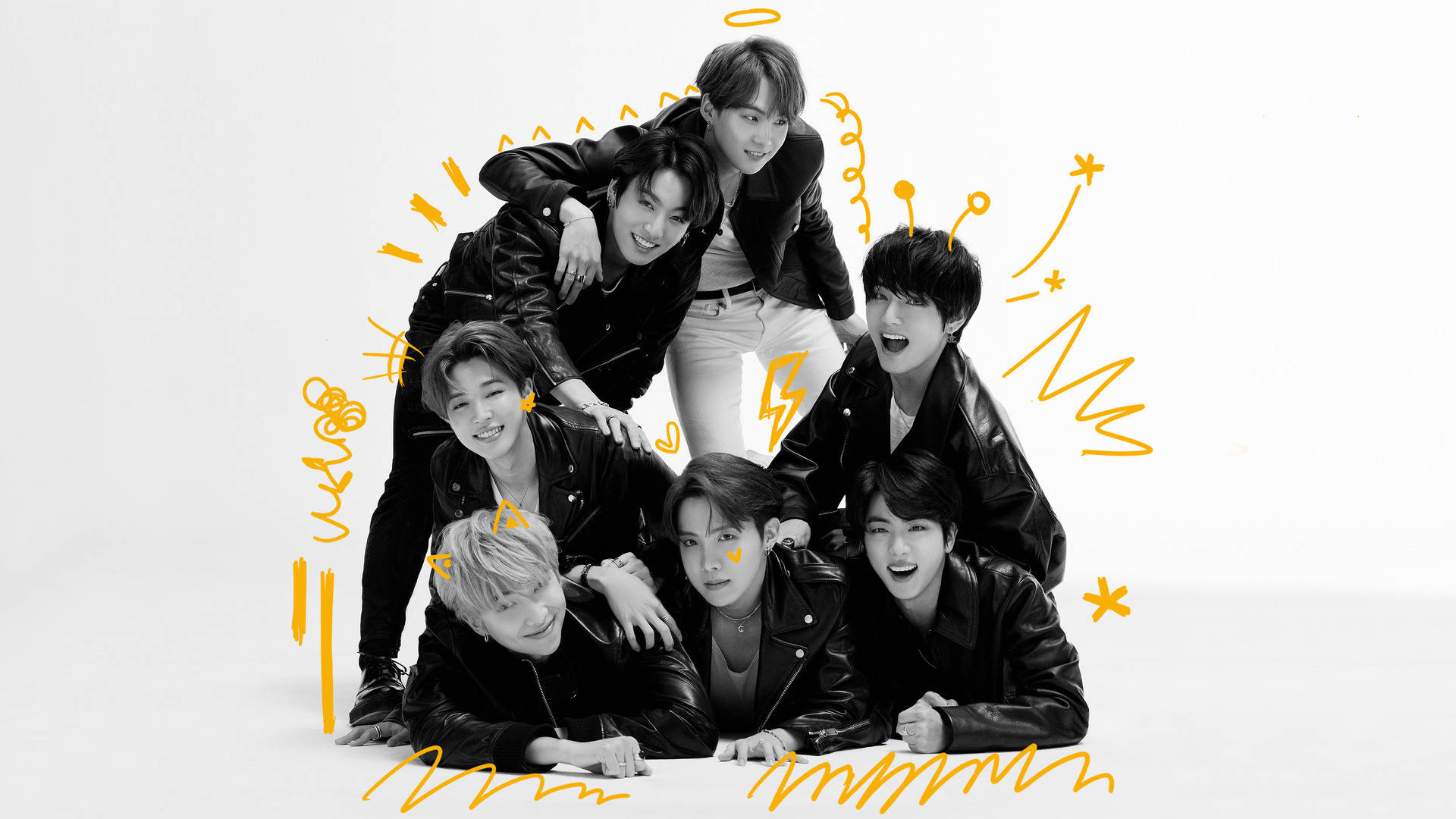 ภาพหมู่ขาวดำของ BTS วอลเปเปอร์