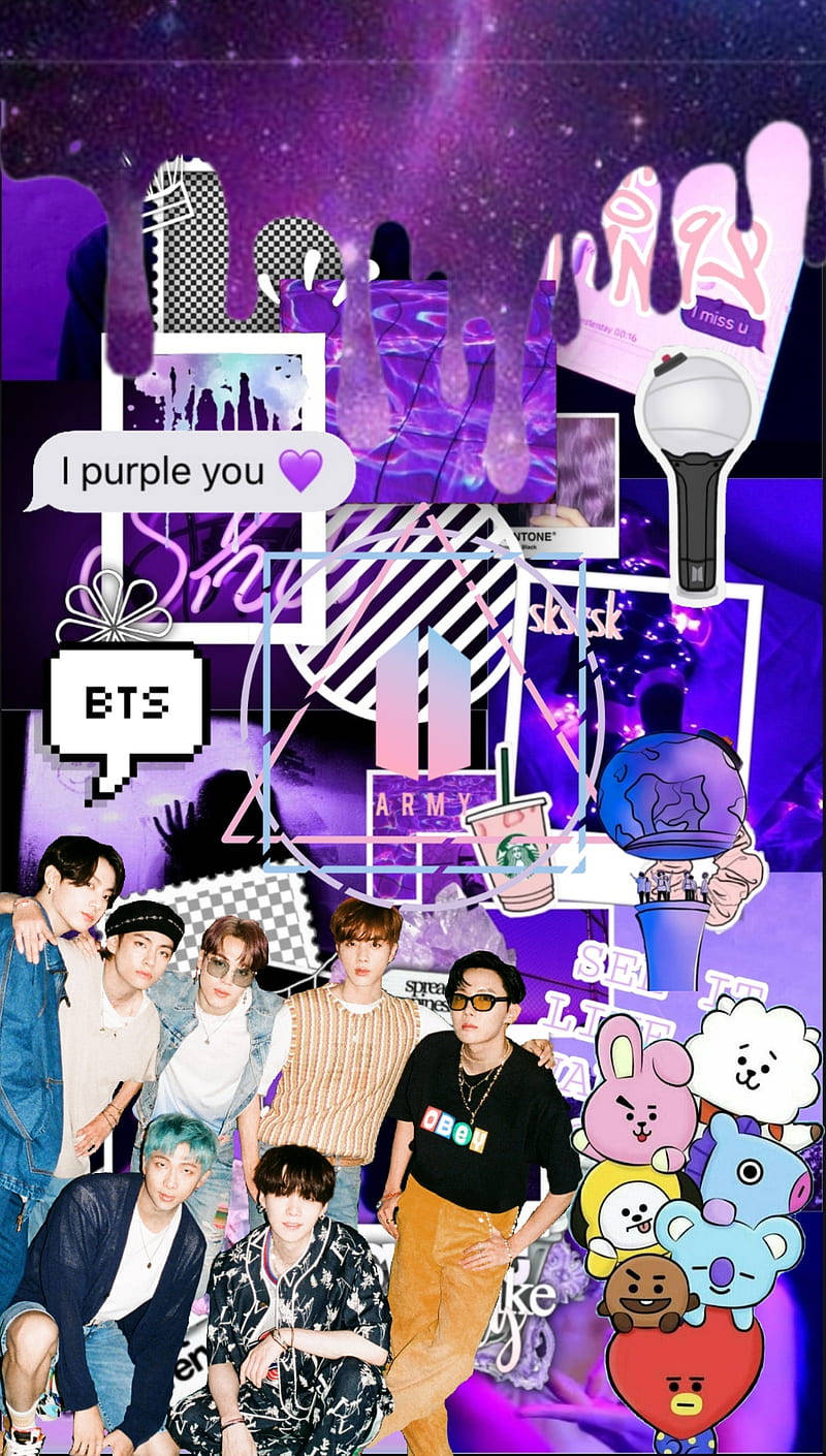 BTS Aesthetic BT21 สีม่วง วอลเปเปอร์