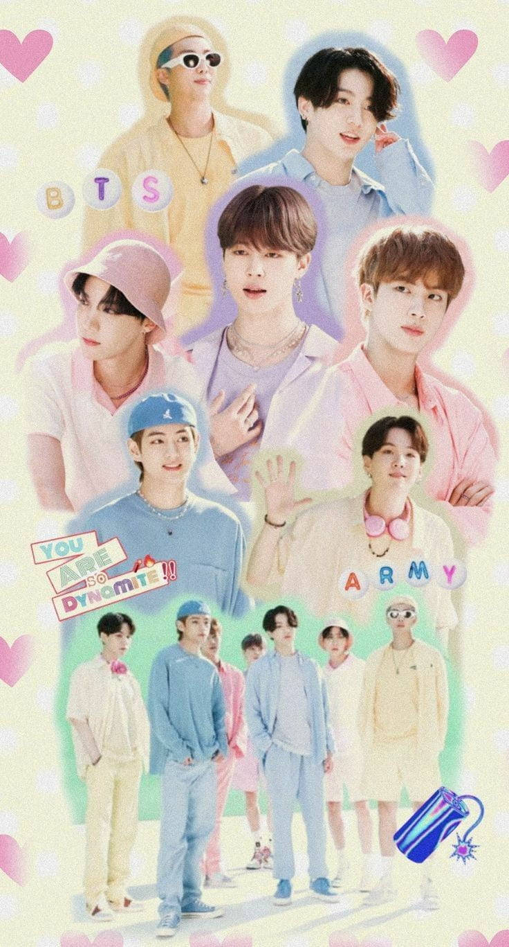 น่ารักสไตล์พาสเทล BTS Dynamite วอลเปเปอร์