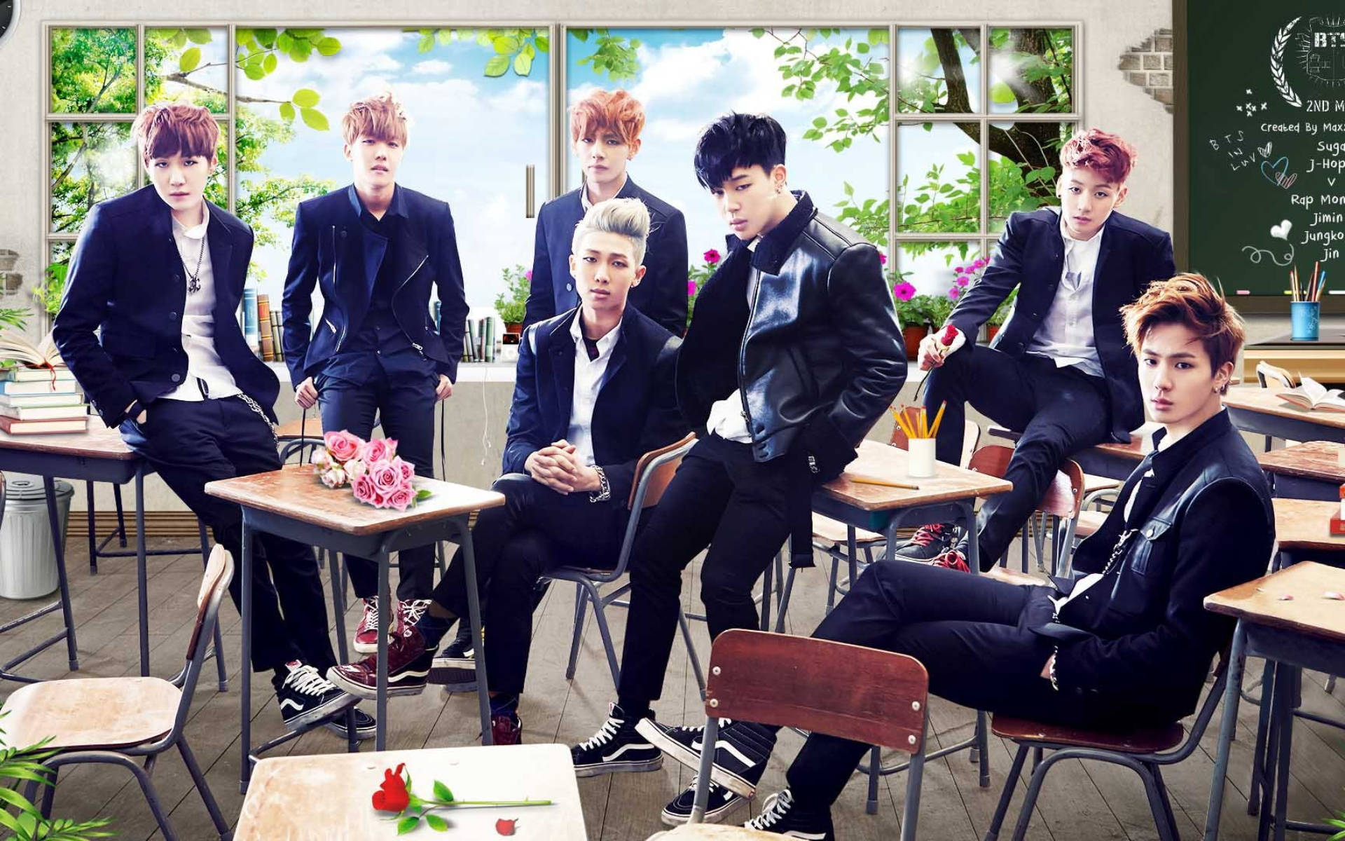 ภาพกลุ่ม BTS ในห้องเรียน วอลเปเปอร์