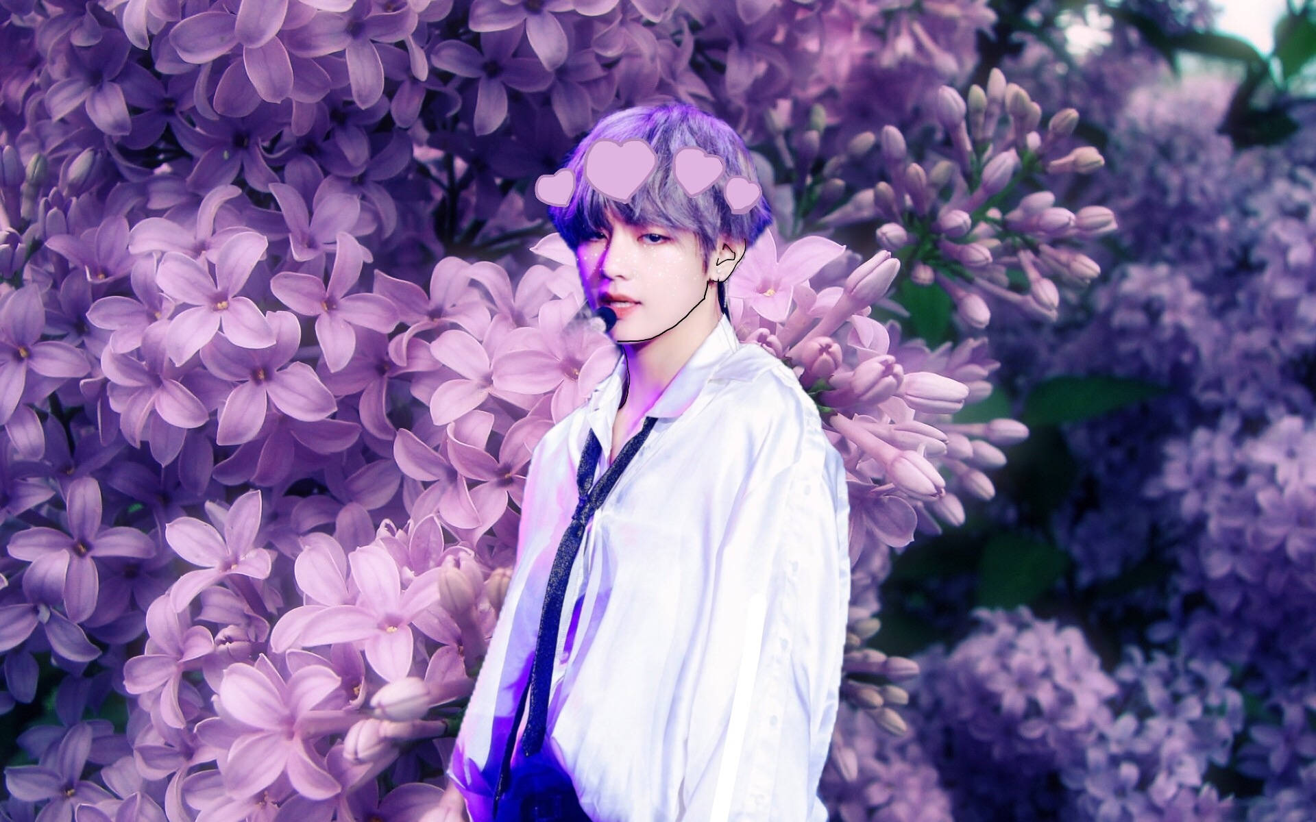 BTS วี สีม่วง ดอกไม้ สวยงาม วอลเปเปอร์