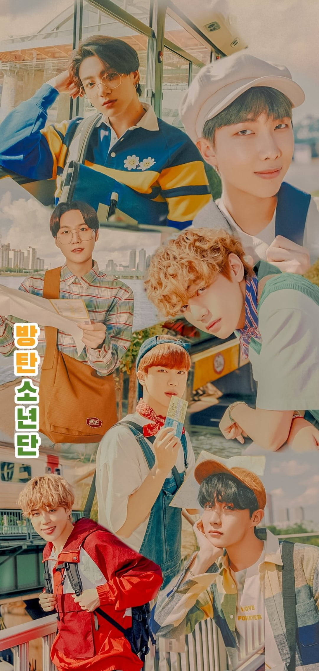 ภาพคอลลาจแนววินเทจสุดน่ารักของ BTS สำหรับหน้าล็อค วอลเปเปอร์