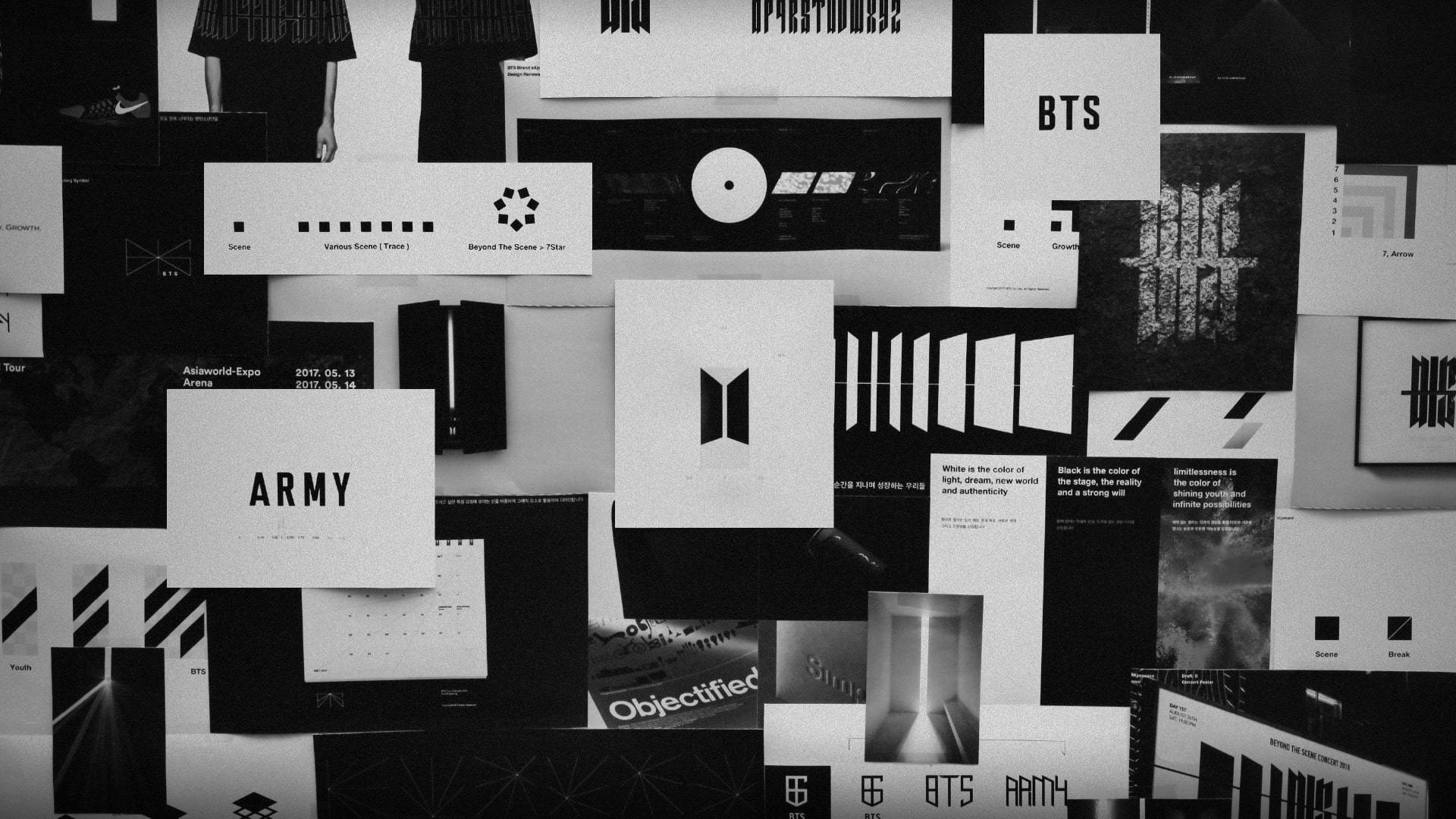 ภาพพื้นหลังโลโก้ BTS สไตล์อาร์ตสีดำ วอลเปเปอร์