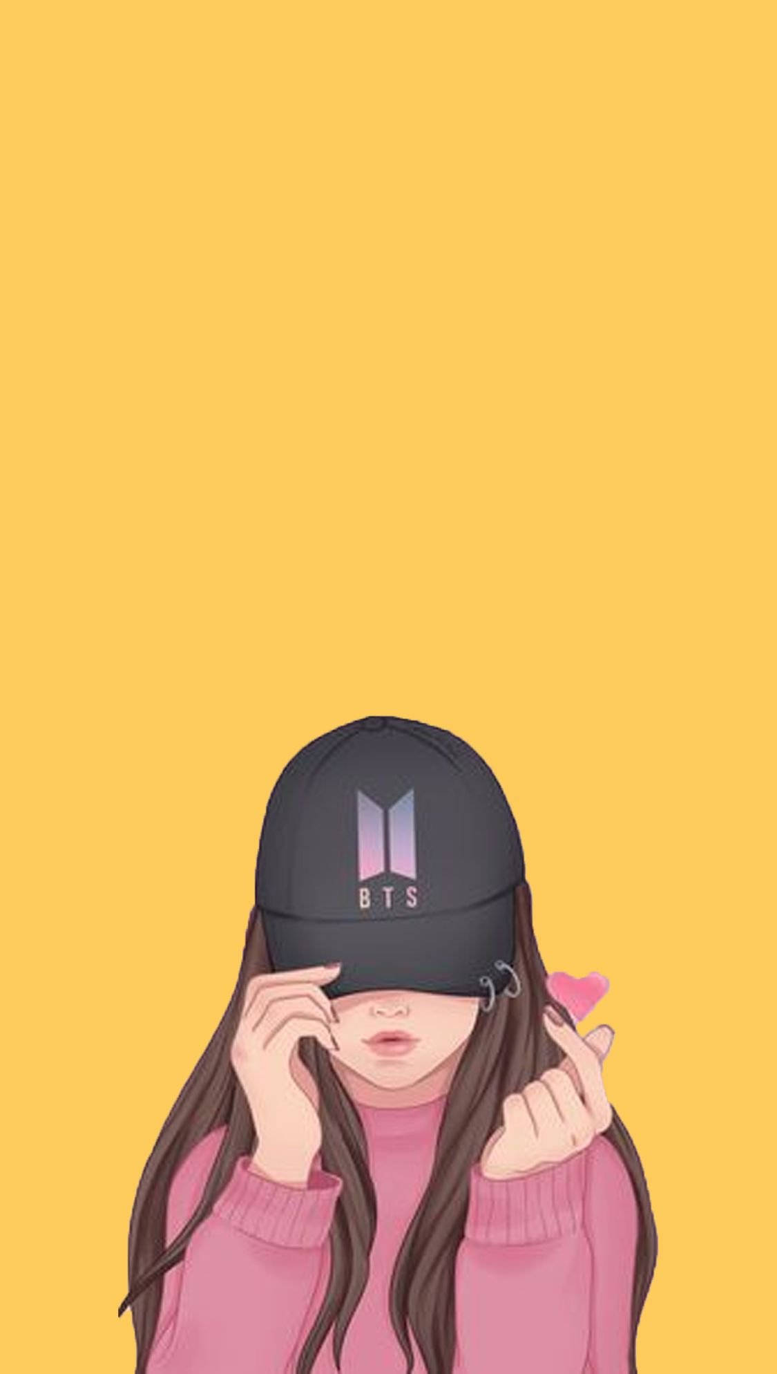 สาวน่ารักถือหมวก BTS วอลเปเปอร์