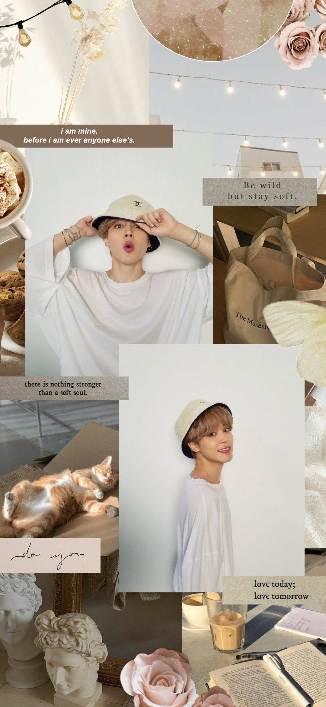 คอลลาจสไตล์บีจของจีมิน BTS วอลเปเปอร์