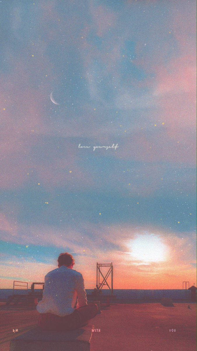 BTS RM สุนทรียภาพพระอาทิตย์ตกสีชมพู วอลเปเปอร์