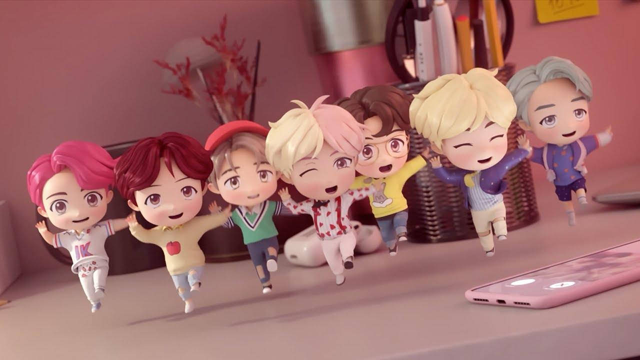 BTS TinyTAN ตัวละครเต้นบนแล็ปท็อป วอลเปเปอร์