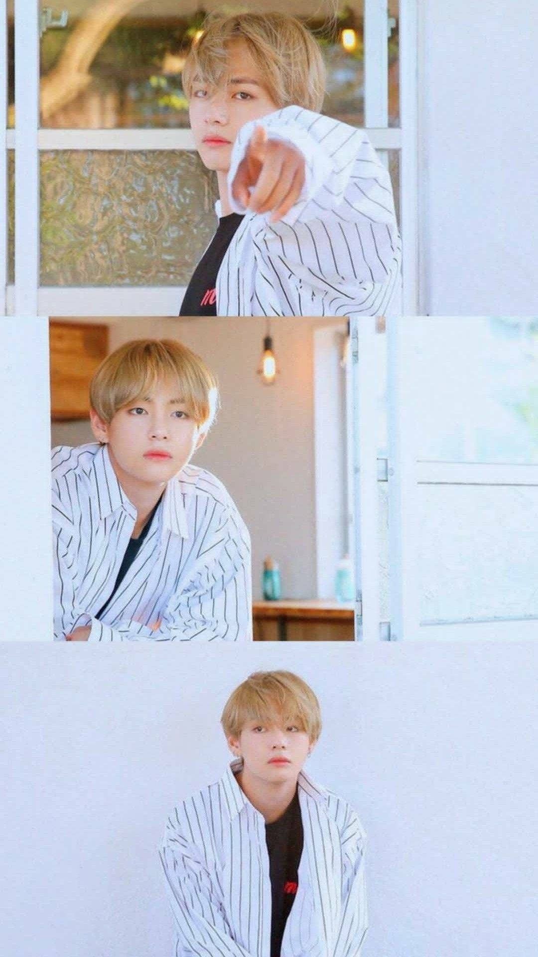 คอลลาจของวี BTS เสื้อเชิ้ตขาว วอลเปเปอร์