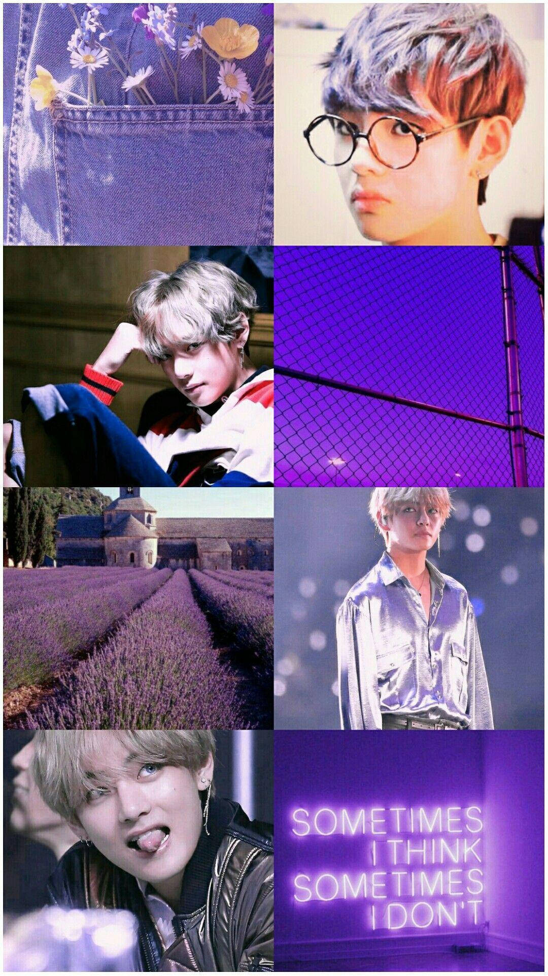 ภาพรวมศิลปินวง BTS เมมเบอร์ V โทนสีม่วงสวยงาม วอลเปเปอร์