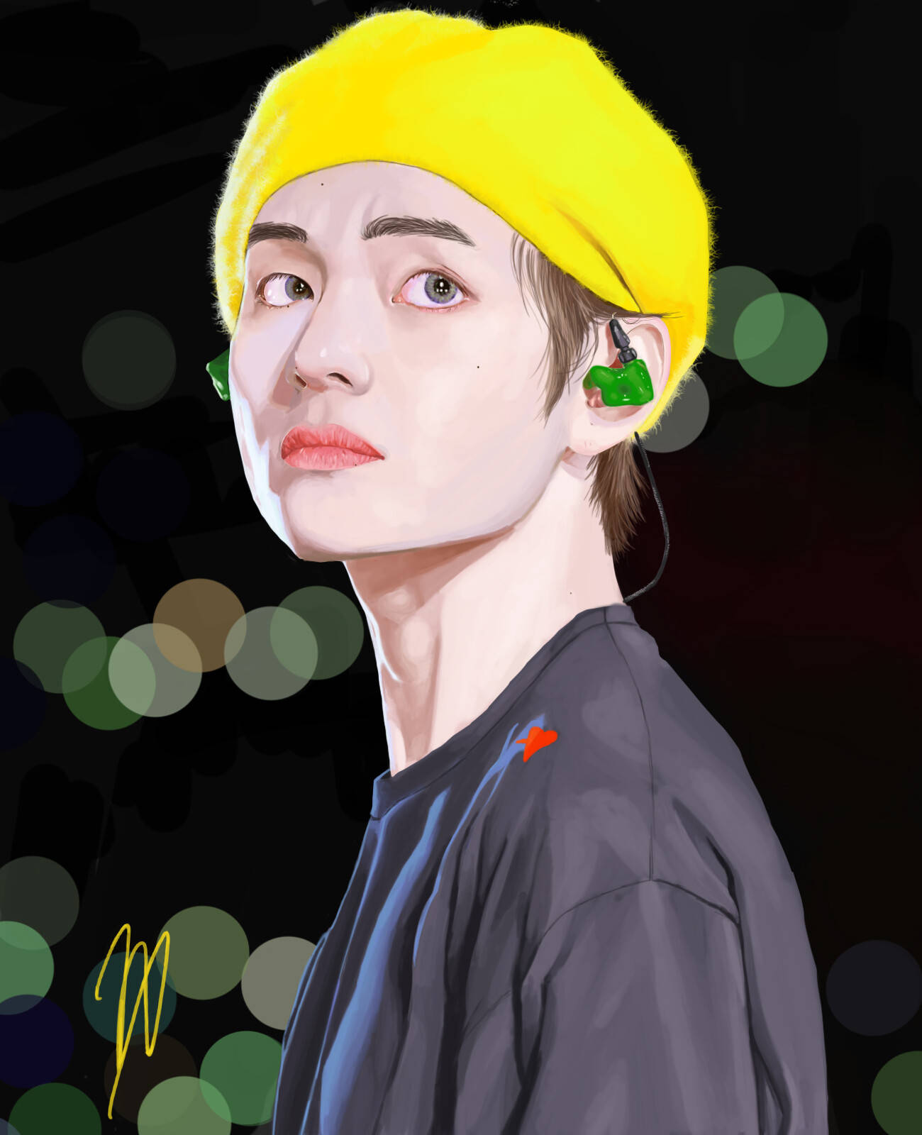 ภาพศิลปะ BTS V หมวกเบเร่ต์สีเหลือง วอลเปเปอร์