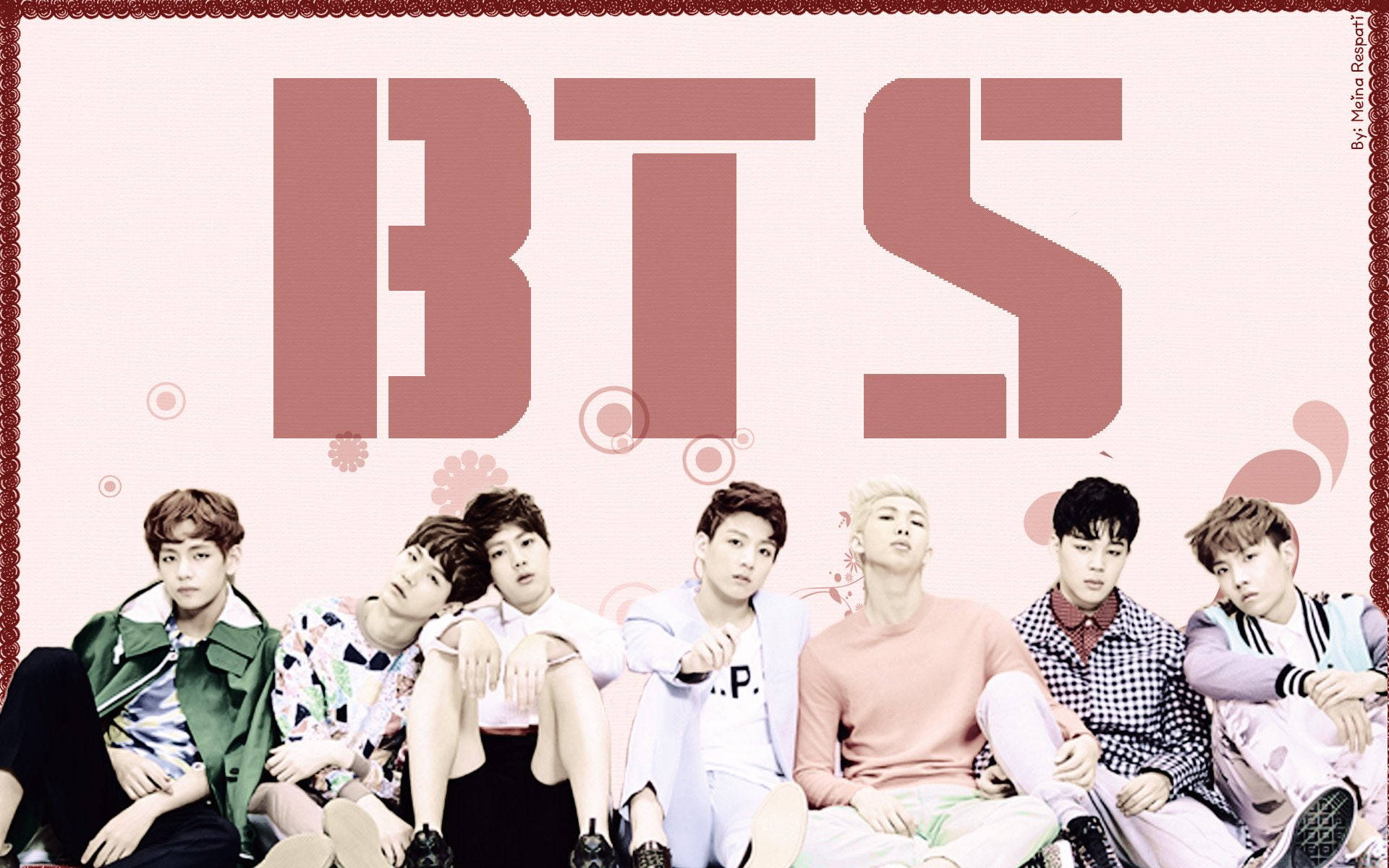 ภาพกลุ่ม BTS ในโทนสีชมพู วอลเปเปอร์