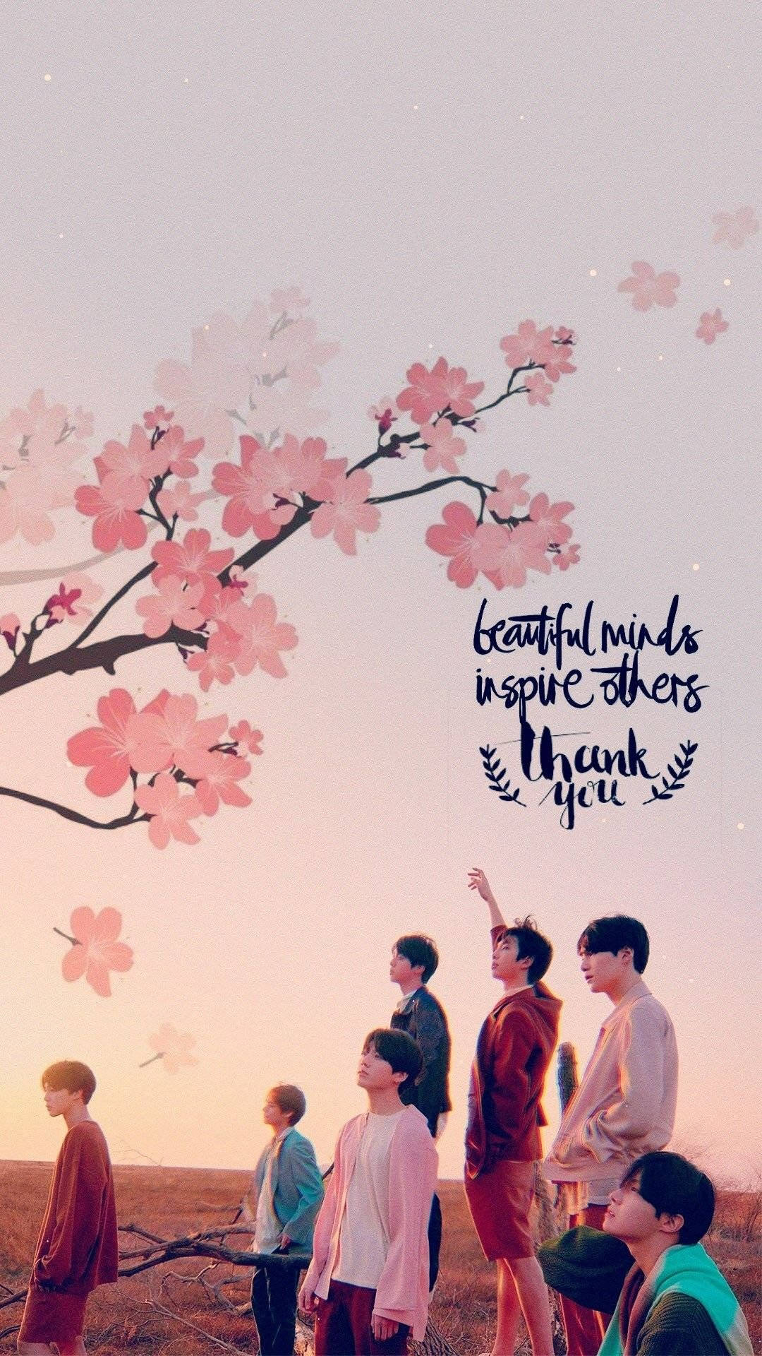 BTS รวมตัวกันใต้ซากุระสไตล์สวยงาม วอลเปเปอร์