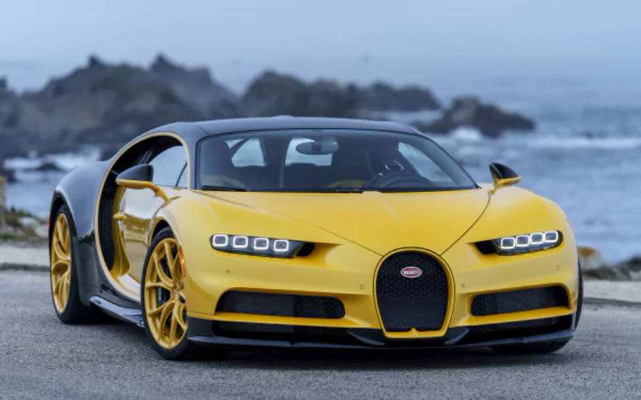 ภาพรถ Bugatti Chiron สีเหลืองตระหง่านในความละเอียด 4K วอลเปเปอร์