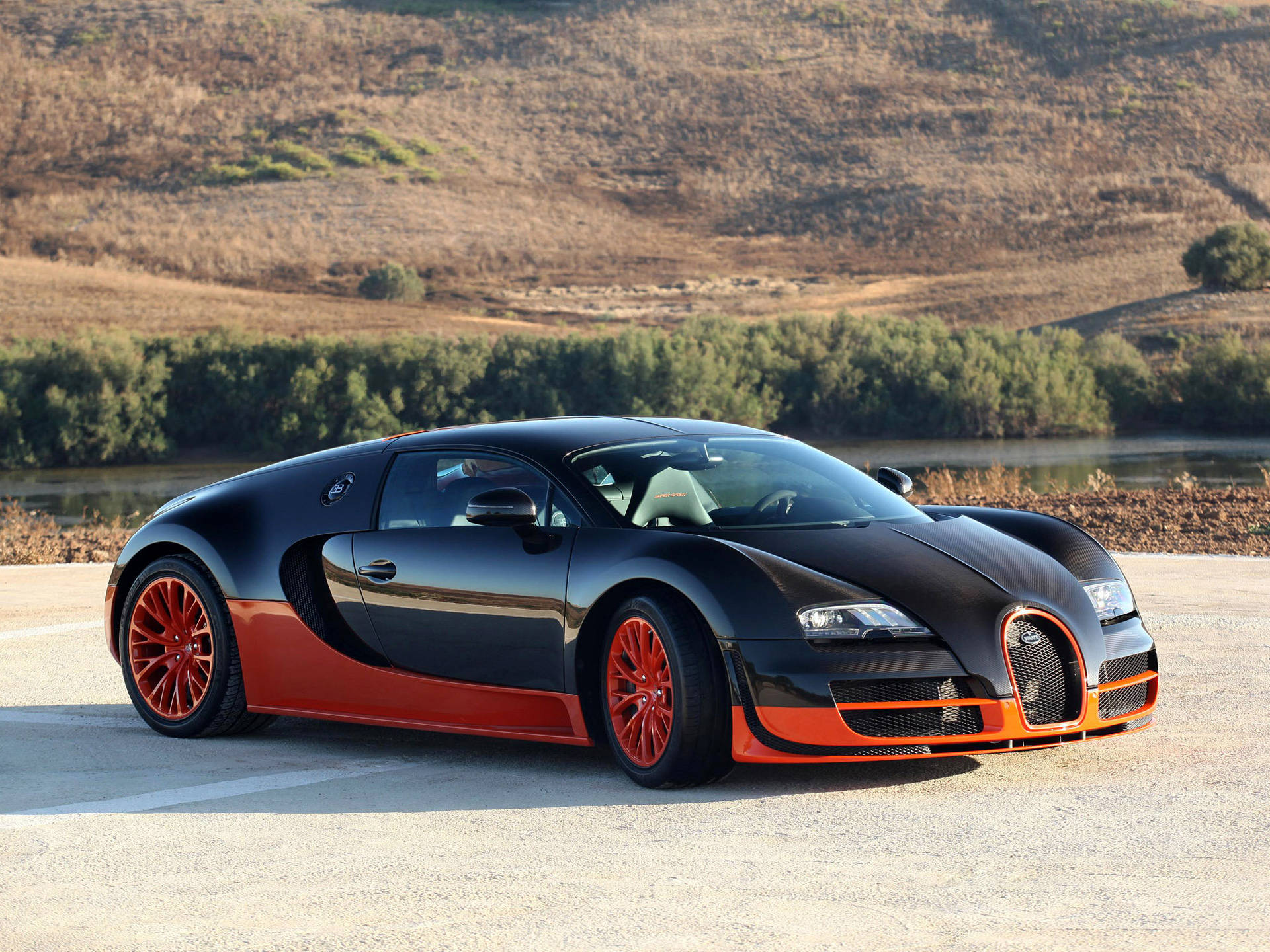 วอลเปเปอร์ Bugatti Veyron จอดกลางแจ้ง — บูแกตติ วอลเปเปอร์
