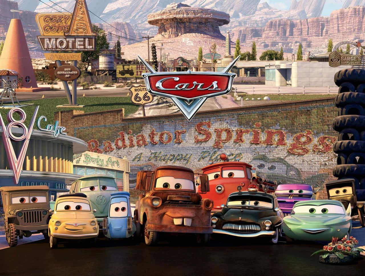 ตัวละครจากการ์ตูนเรื่อง Cars ในแรดิเอเตอร์สปริงส์ วอลเปเปอร์
