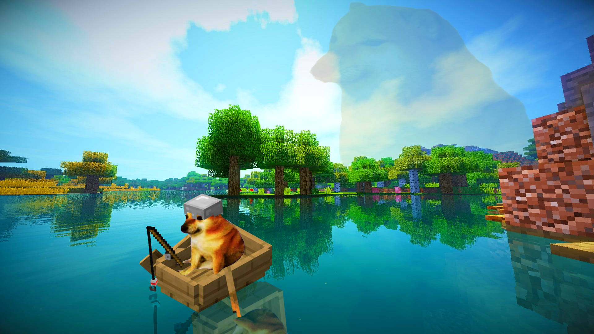 ตกปลา Cheems ใน Minecraft PC วอลเปเปอร์