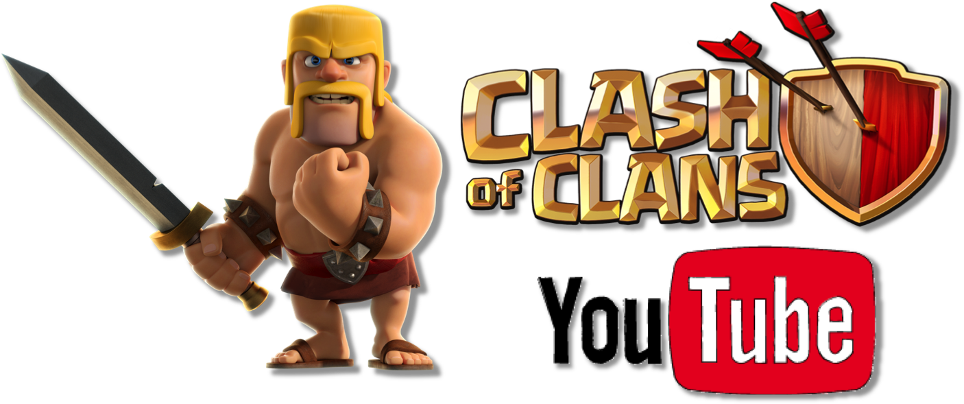 โลโก้ Clash of Clans พร้อมตัวละครและไอคอน YouTube วอลเปเปอร์