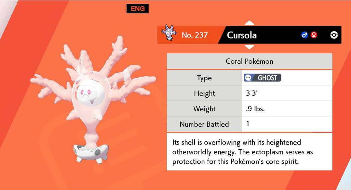 ภาพวาดสีสันสดใสของโปเกมอนประเภทผี Cursola วอลเปเปอร์