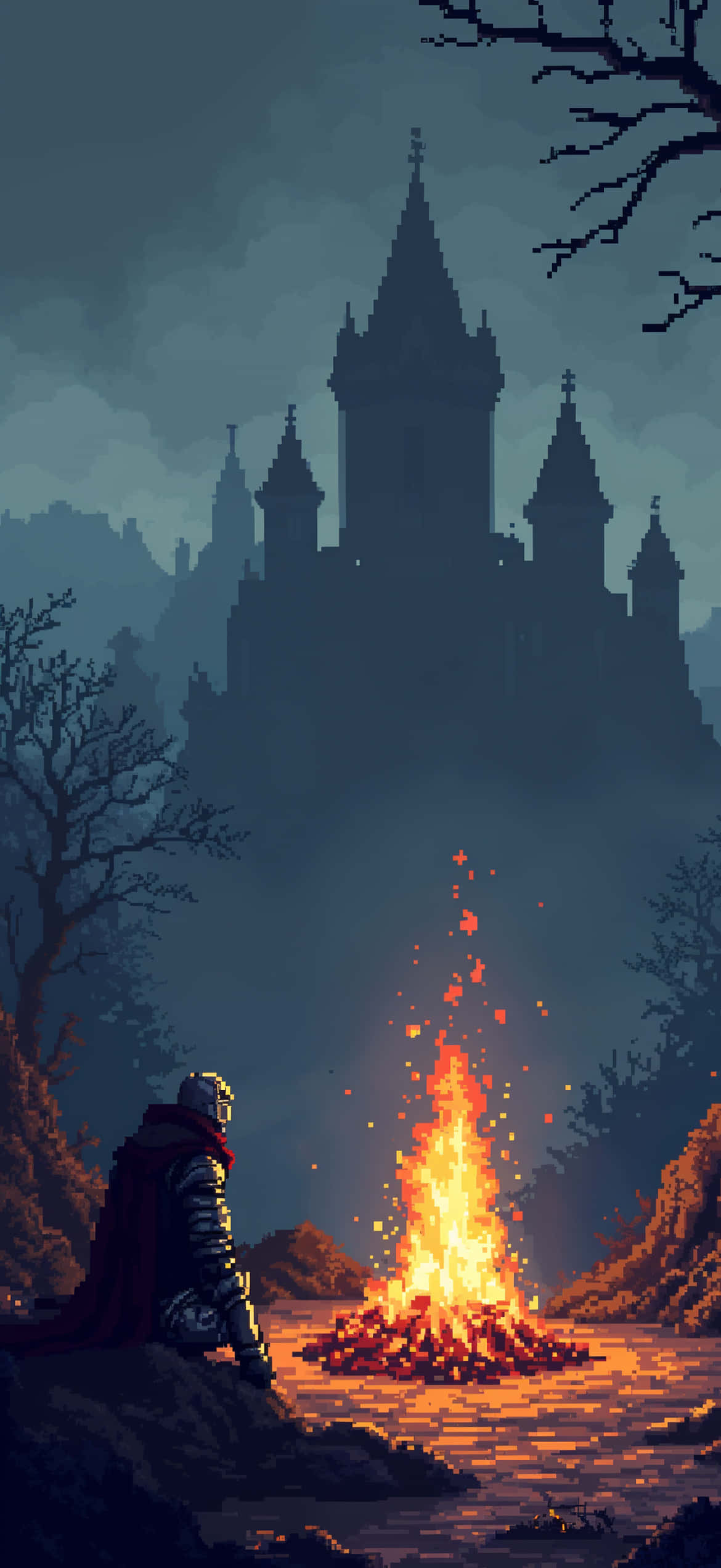 วอลเปเปอร์พิกเซลอาร์ต Dark Souls - ฉากแคมป์ไฟ - วอลเปเปอร์เกม วอลเปเปอร์