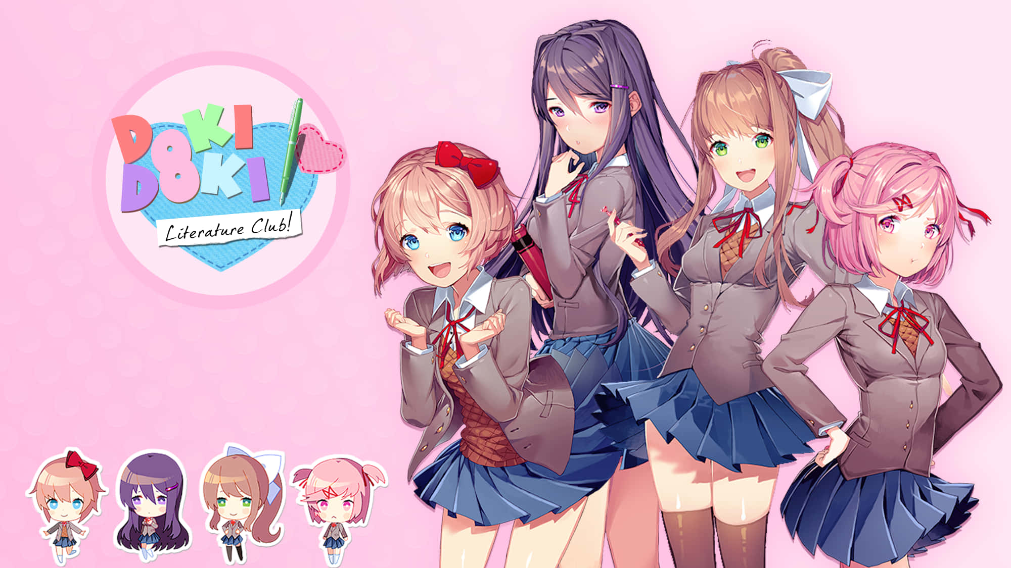 พื้นหลังสีขาว Ddlc สาวๆ พร้อมโลโก้ วอลเปเปอร์