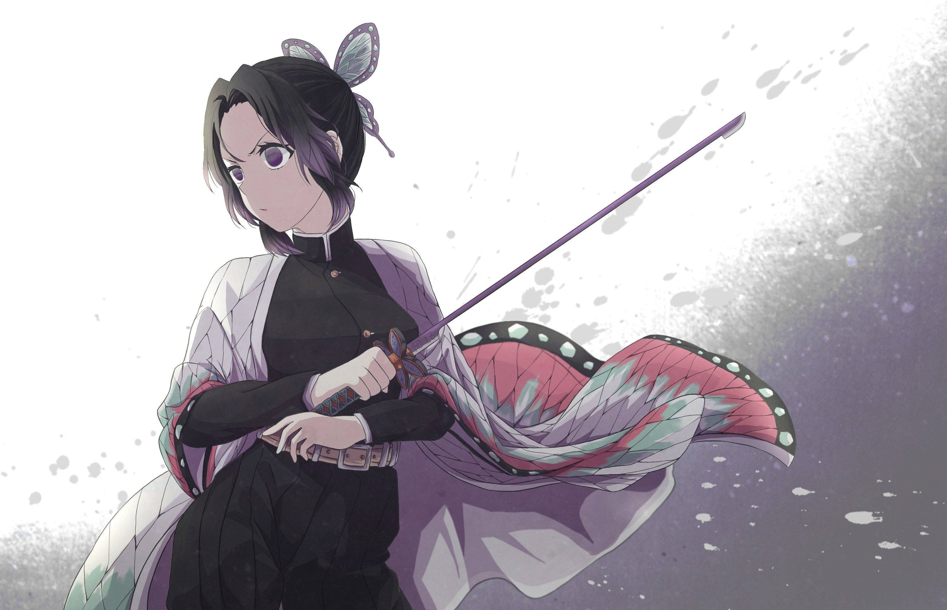 ชิโนบุจาก Demon Slayer ถือดาบอย่างกล้าหาญ วอลเปเปอร์
