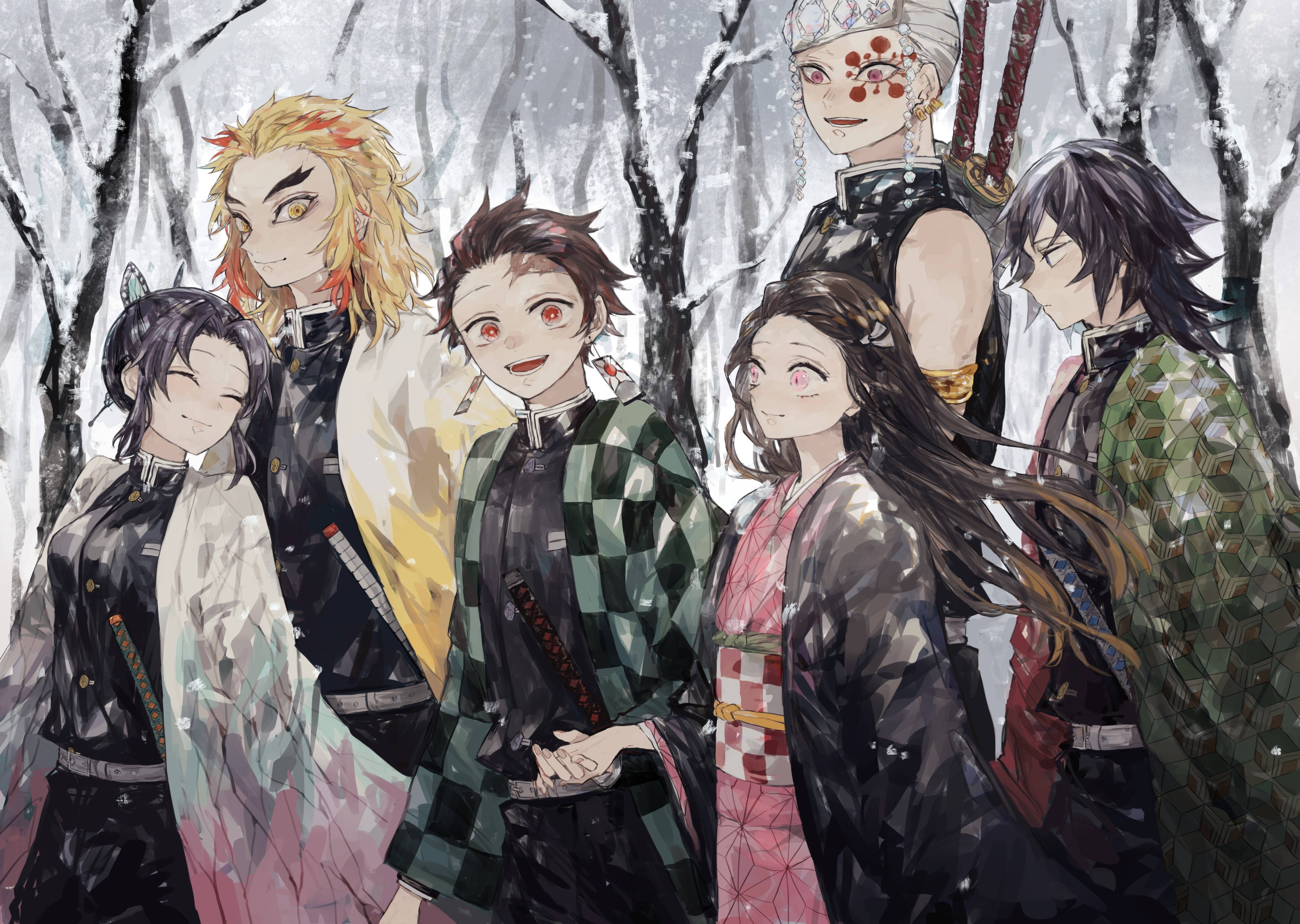 Demon Slayer 4K หิมะ วอลเปเปอร์