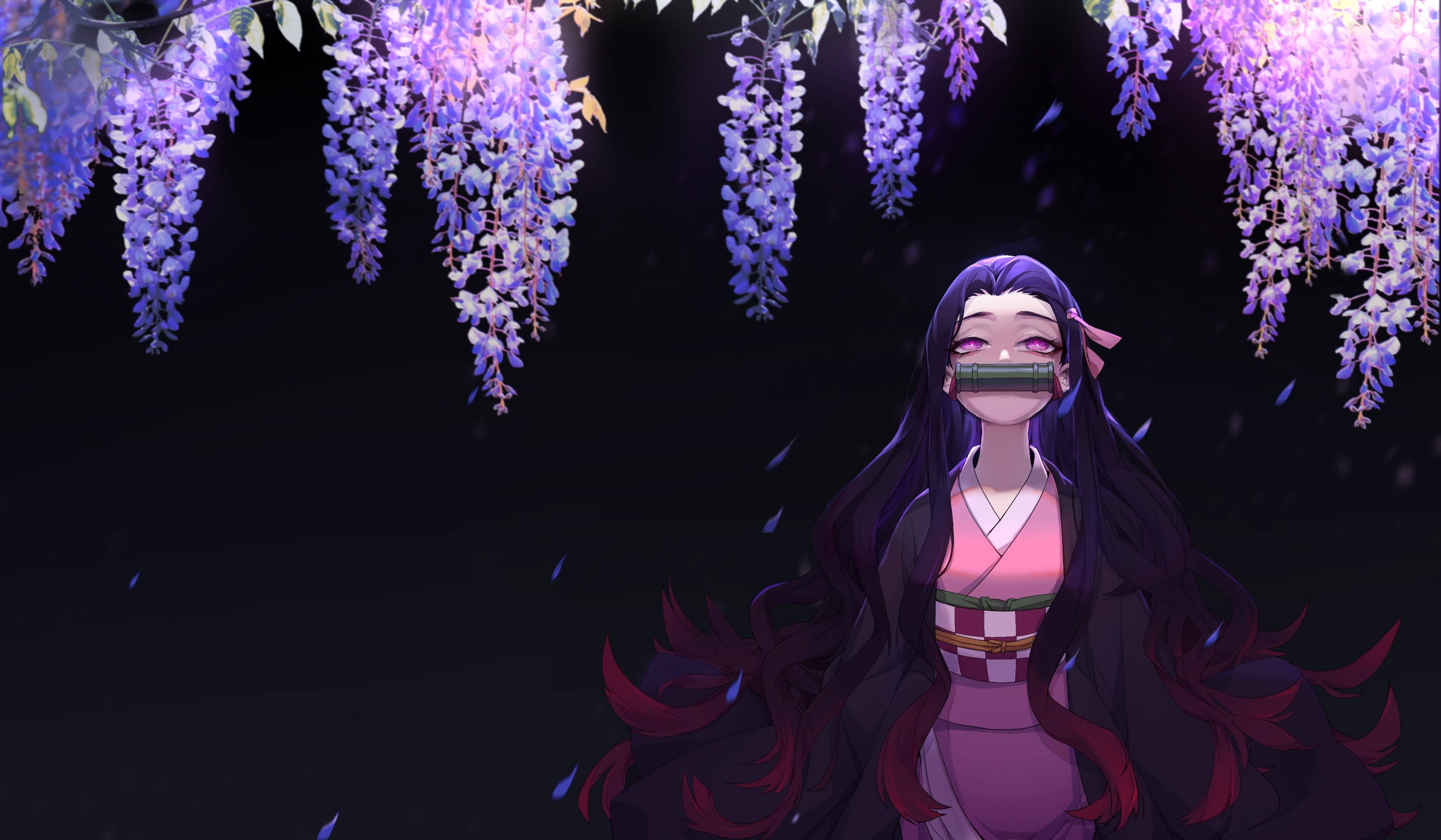 Demon Slayer 4K เนซึโกะ วิสทีเรีย วอลเปเปอร์