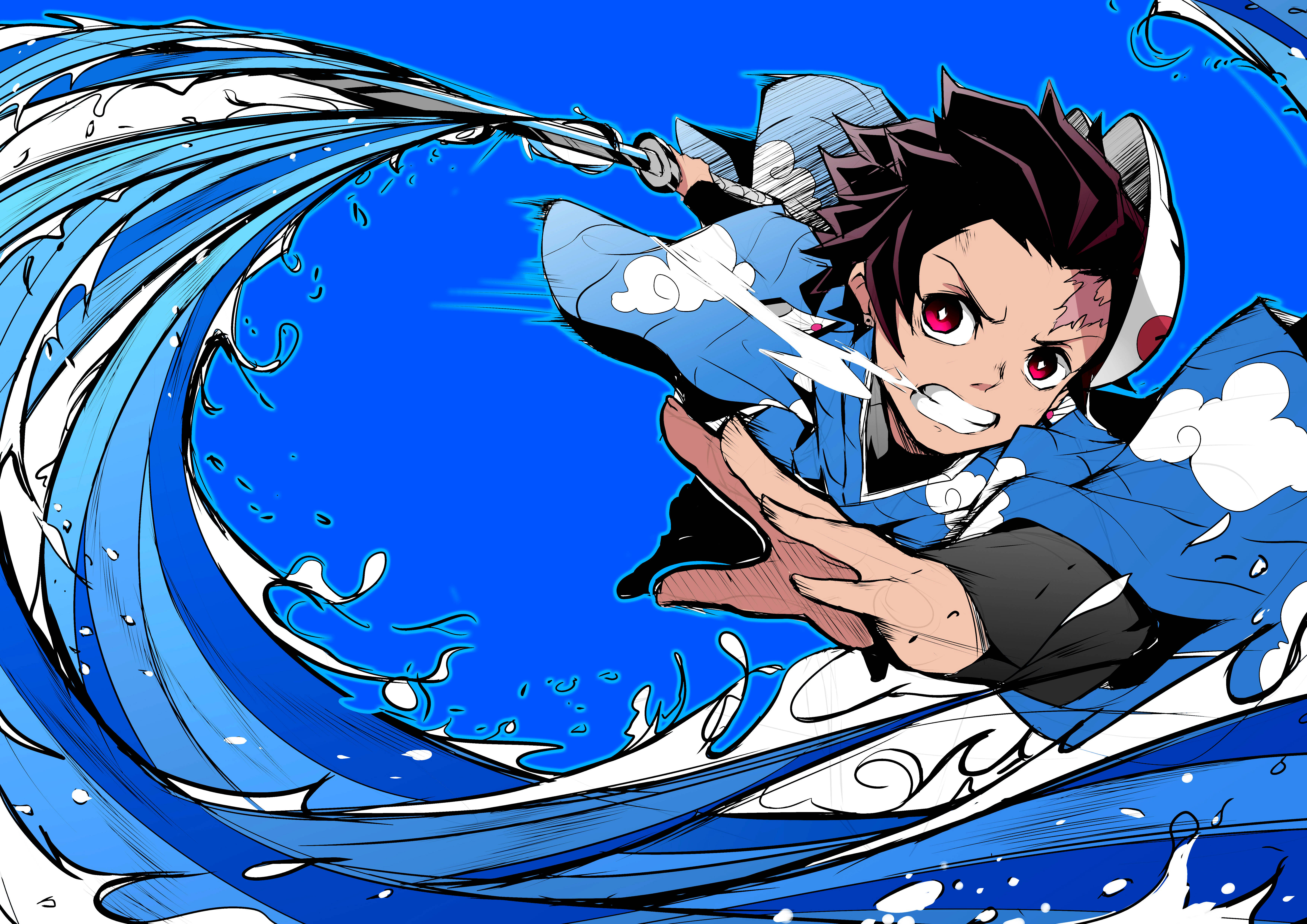 Demon Slayer 4K Tanjiro สีน้ำเงิน วอลเปเปอร์