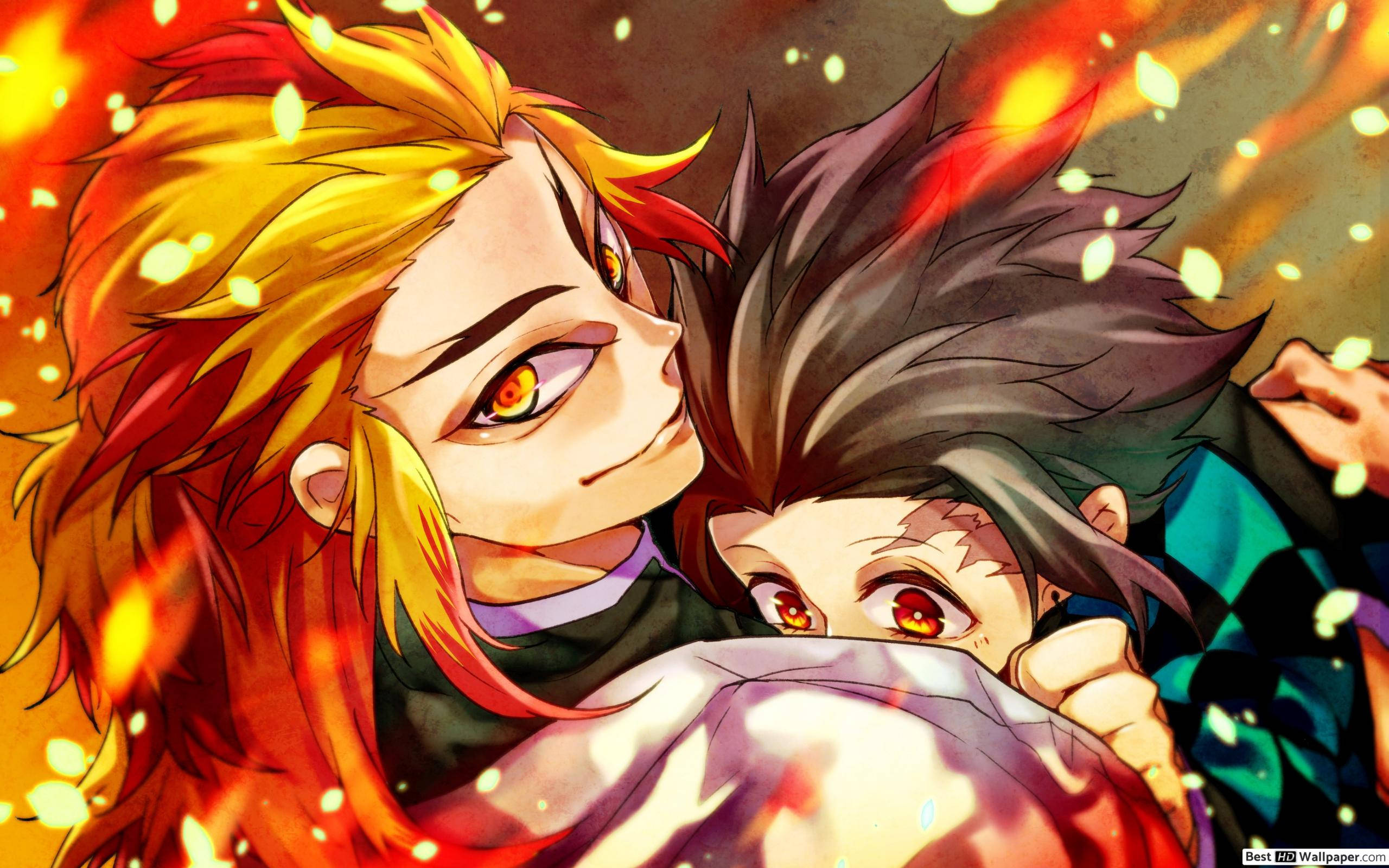 เร็นโกคุและทานจิโร่ - ตัวละคร Demon Slayer ต่อสู้กับความชั่วร้าย วอลเปเปอร์
