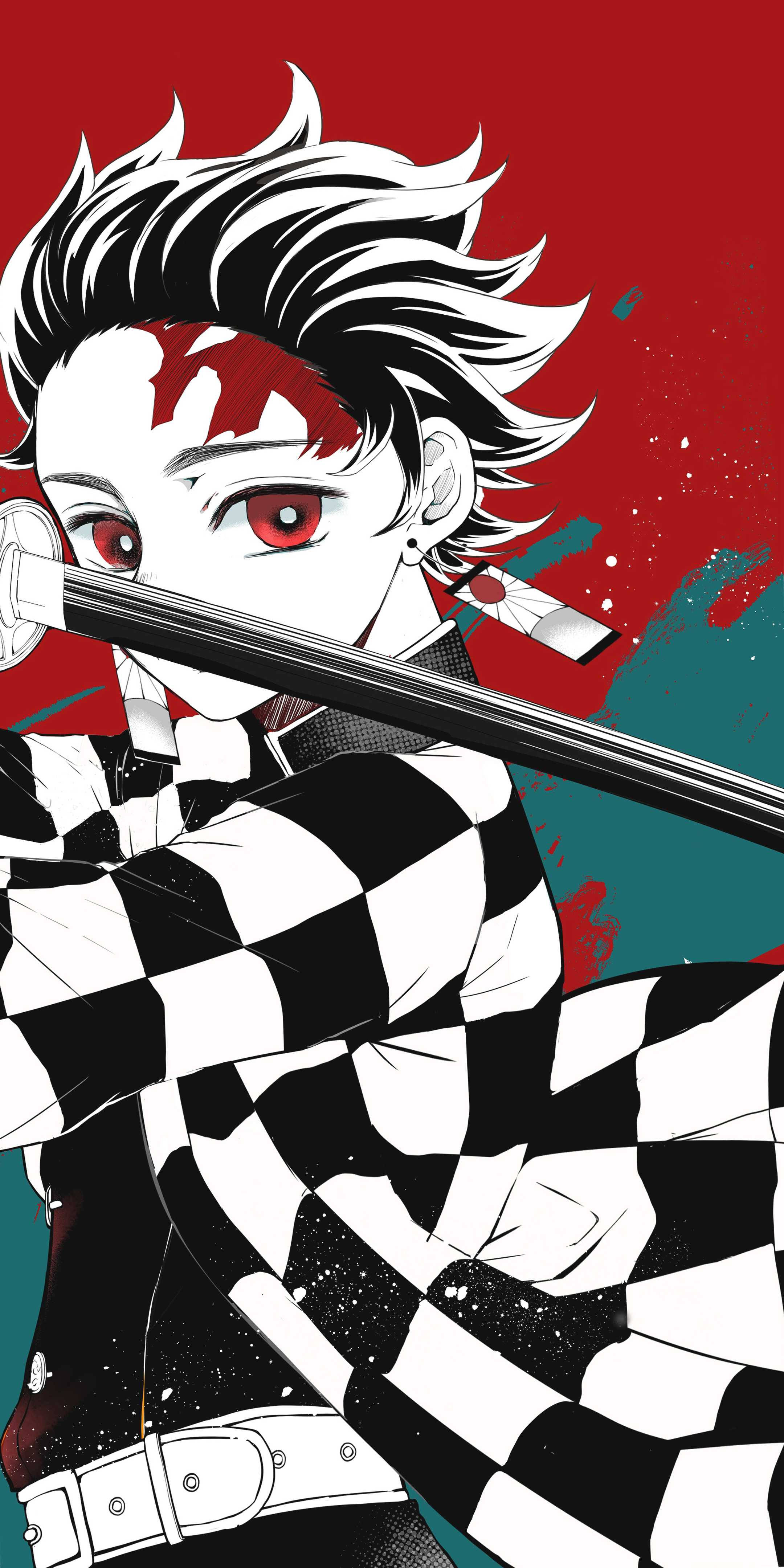 ทานจิโร่ถือดาบ Demon Slayer ไอโฟน วอลเปเปอร์