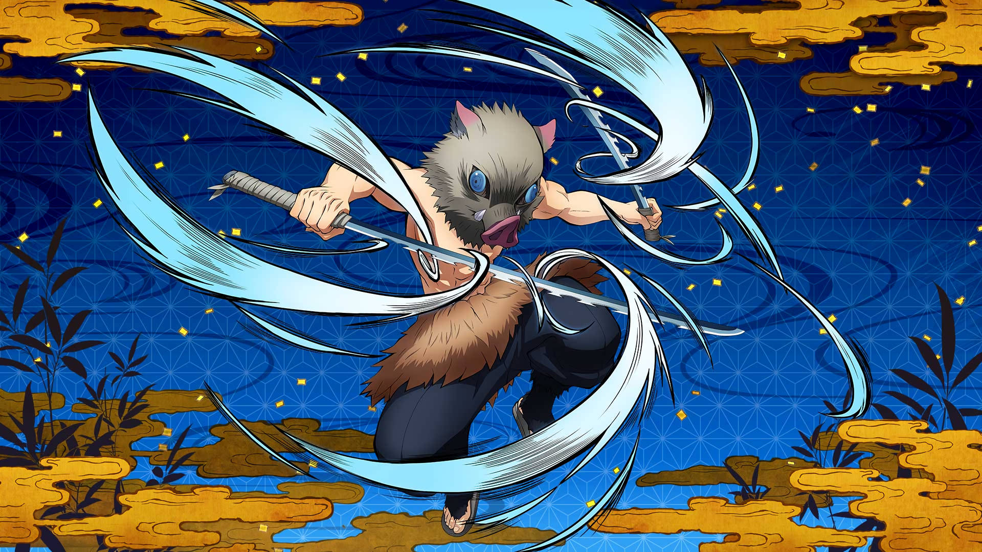 Demon Slayer Inosuke หมุนน้ำบนดาบ วอลเปเปอร์