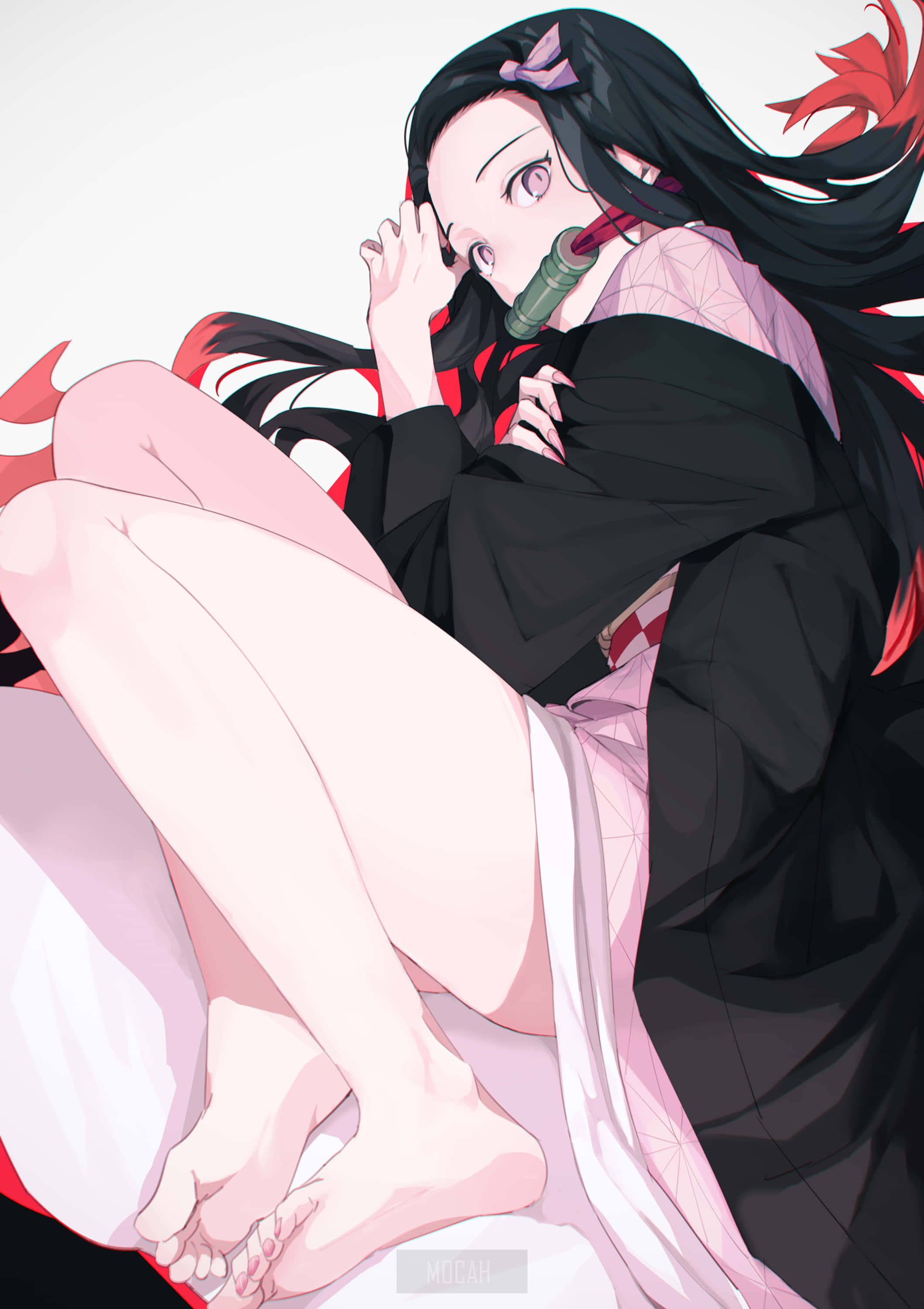สาวน้อยอนิเมะ เนซึโกะ คามาโดะ จากเรื่อง Demon Slayer Kimetsu No Yaiba เท้าเปล่า วอลเปเปอร์
