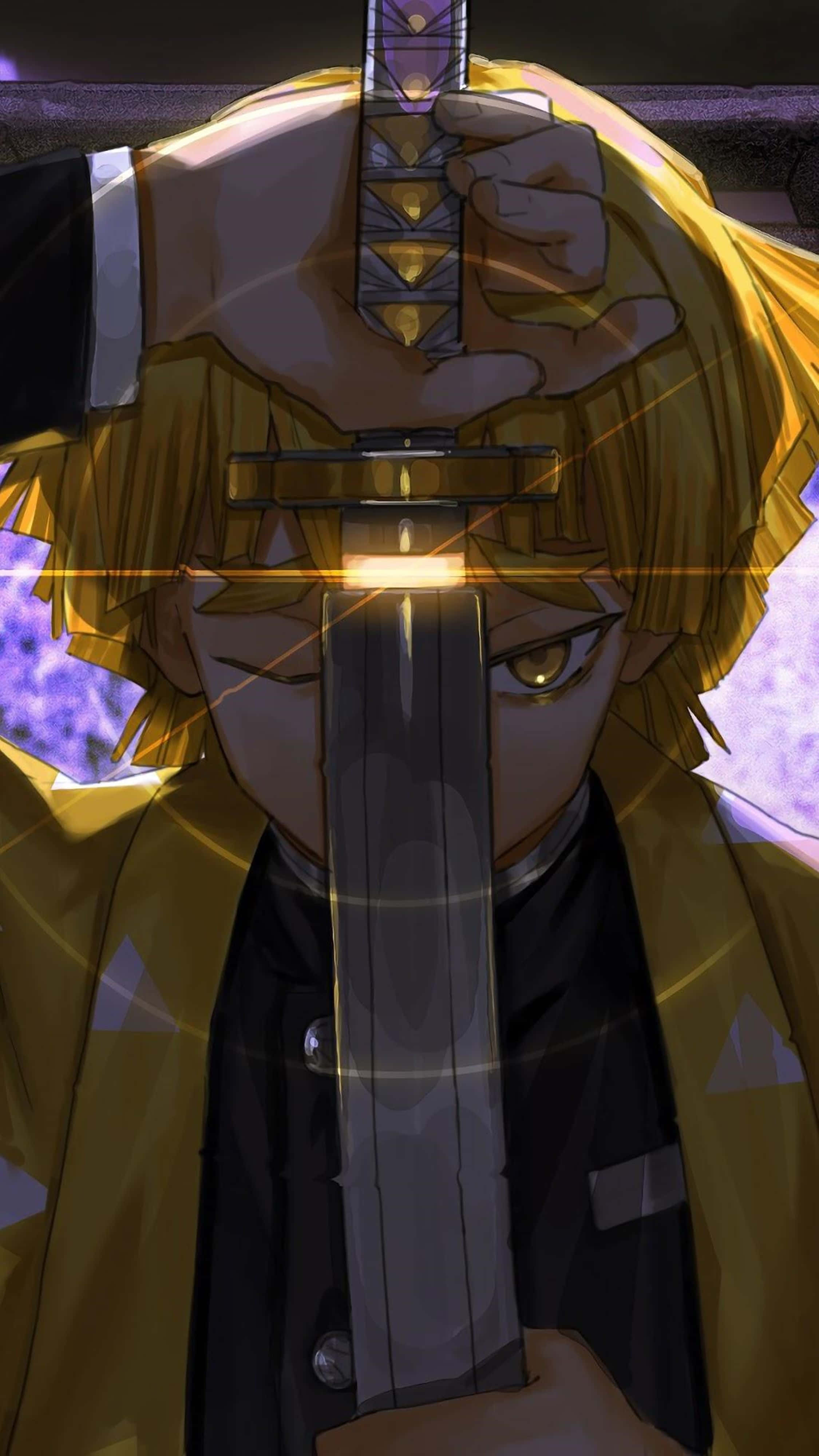 Demon Slayer Zenitsu ถือดาบ 4K วอลเปเปอร์