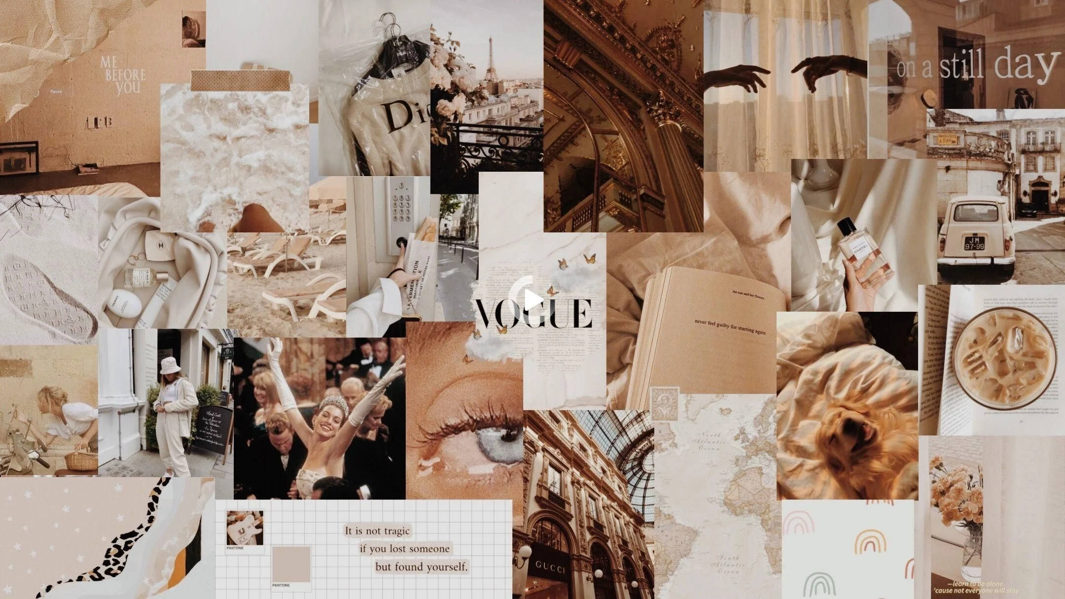 คอลลาจสไตล์อีสเทติกสีเบจ Dior, Gucci, Vogue วอลเปเปอร์