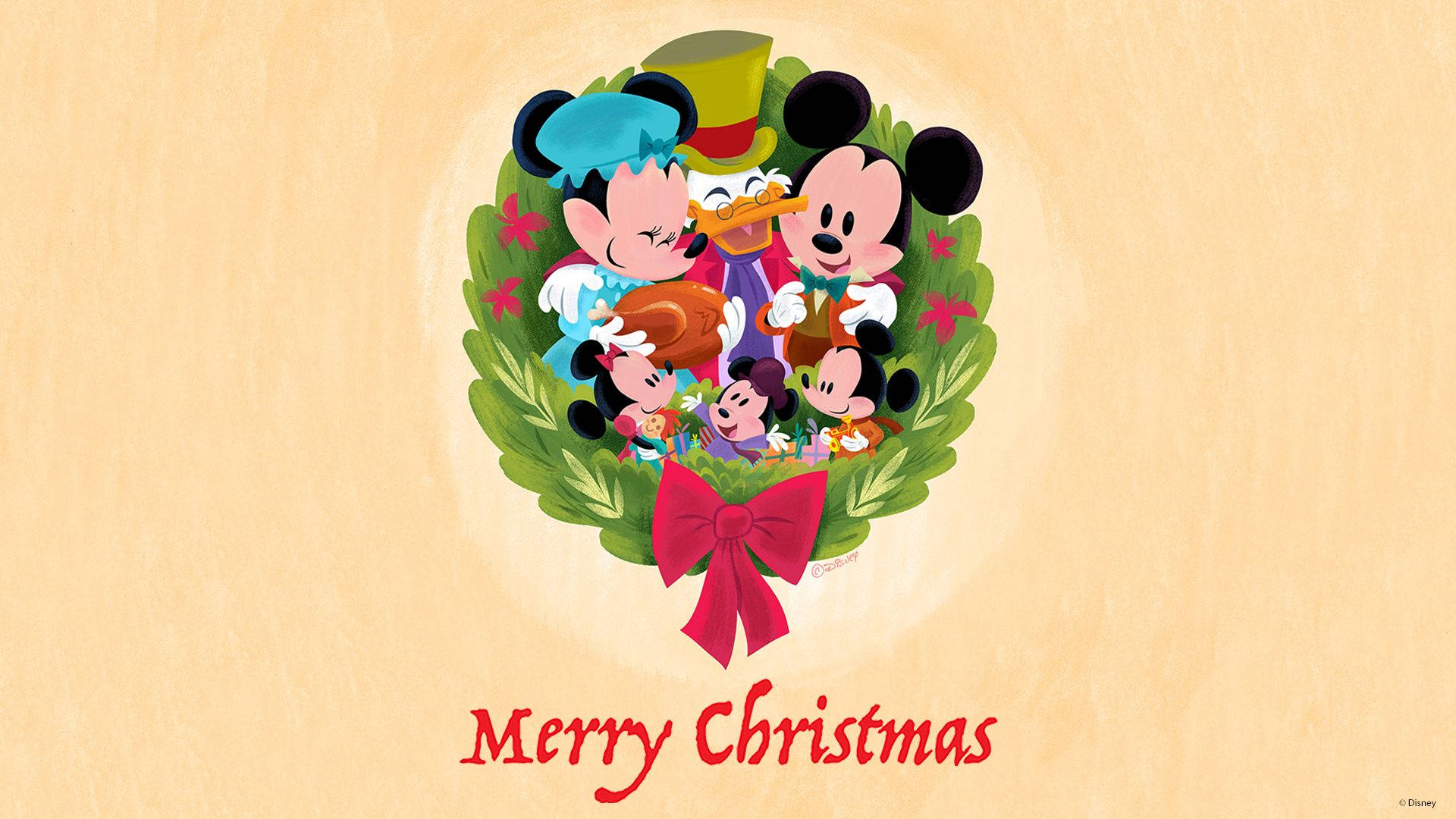 Disney 1920x1080 HD มิกกี้เมาส์พวงหรีดคริสต์มาส วอลเปเปอร์