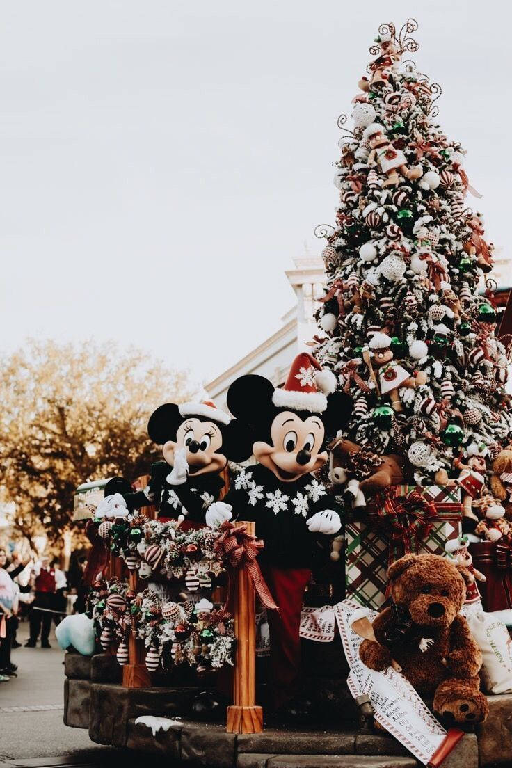 Disney Christmas iPhone วินเทจ มิกกี้เมาส์และมินนี่เมาส์ วอลเปเปอร์