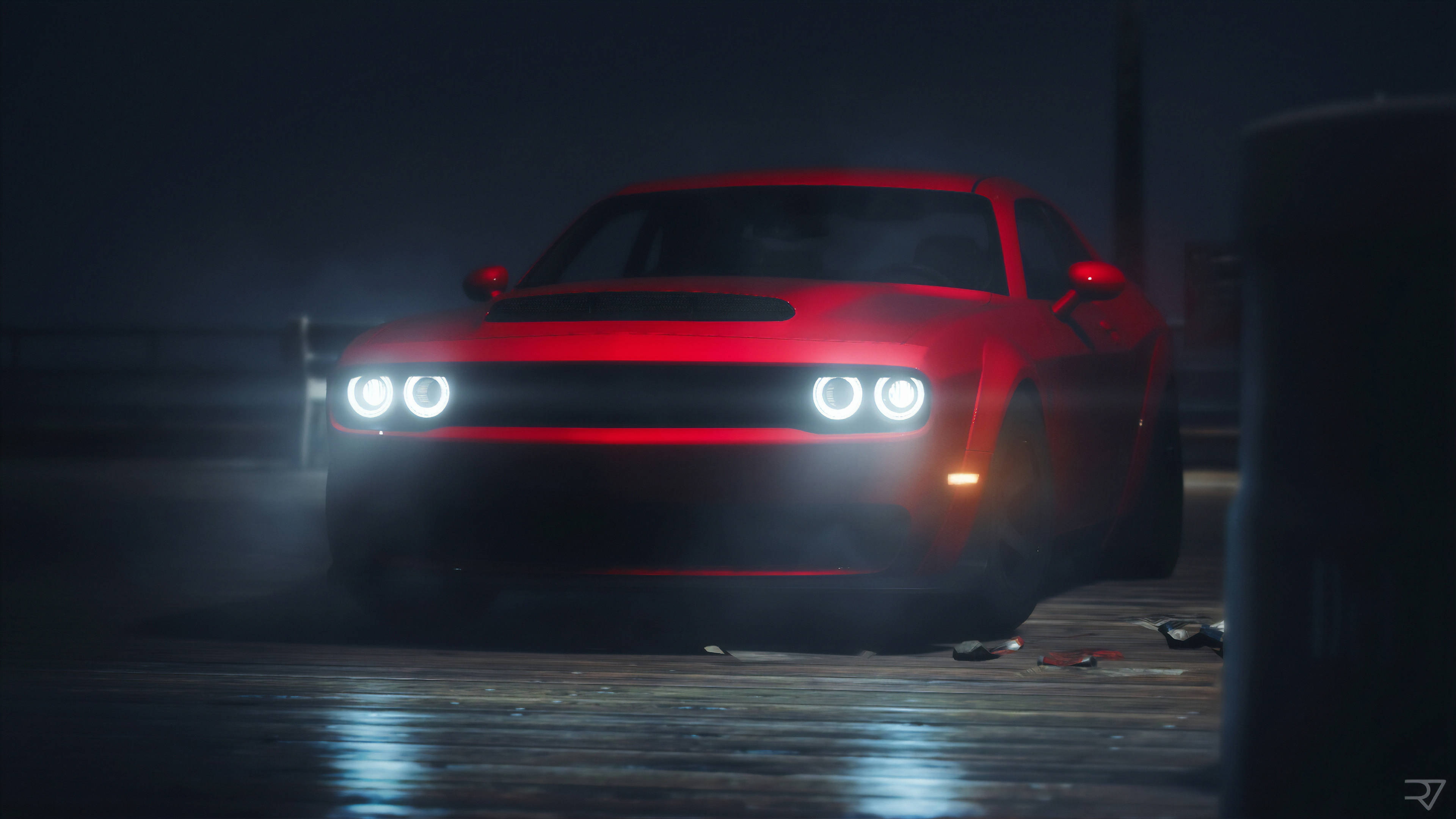 รถเก๋ง Dodge Challenger Demon สีแดง ปี 2018 4K วอลเปเปอร์