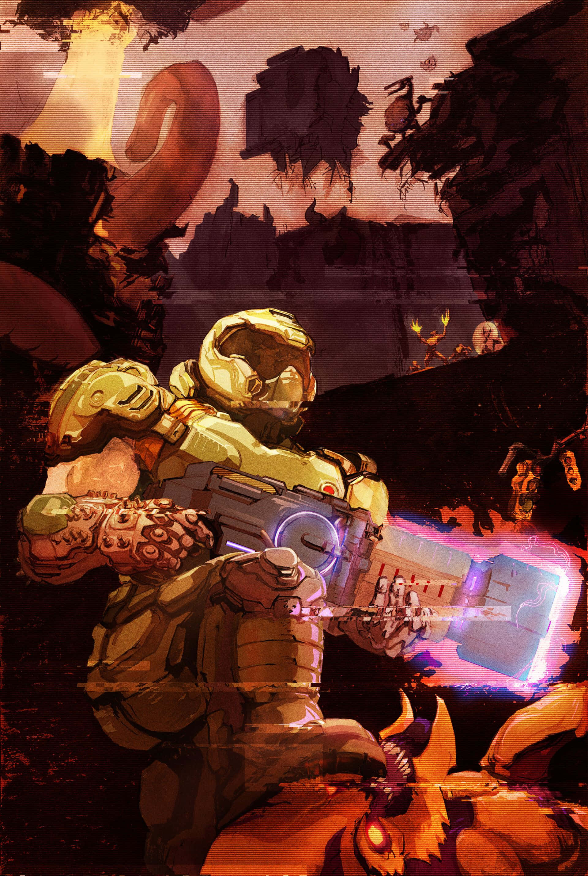 ฉากต่อสู้อันเข้มข้นในจักรวาล DOOM วอลเปเปอร์