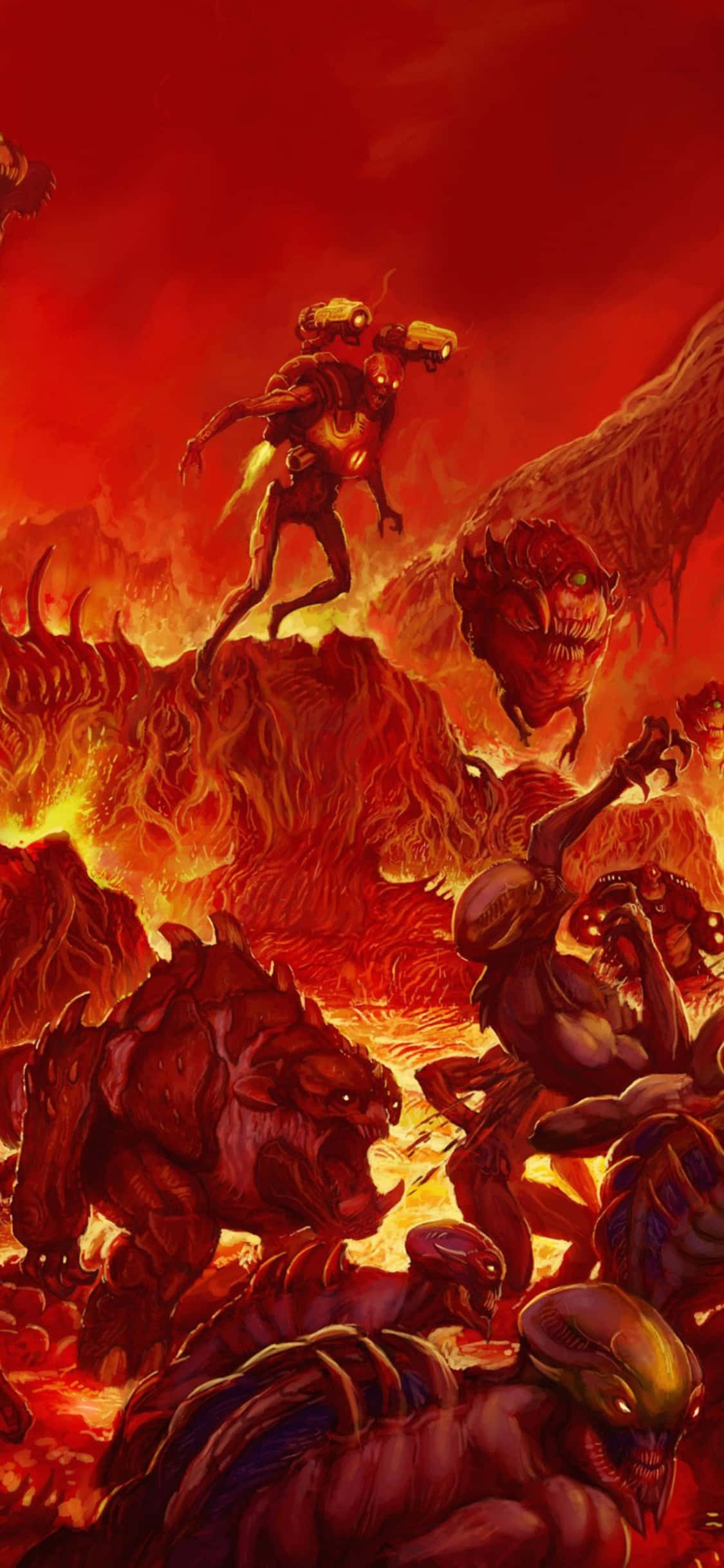 พื้นหลัง Doom iPhone Xs นรกสีแดง วอลเปเปอร์