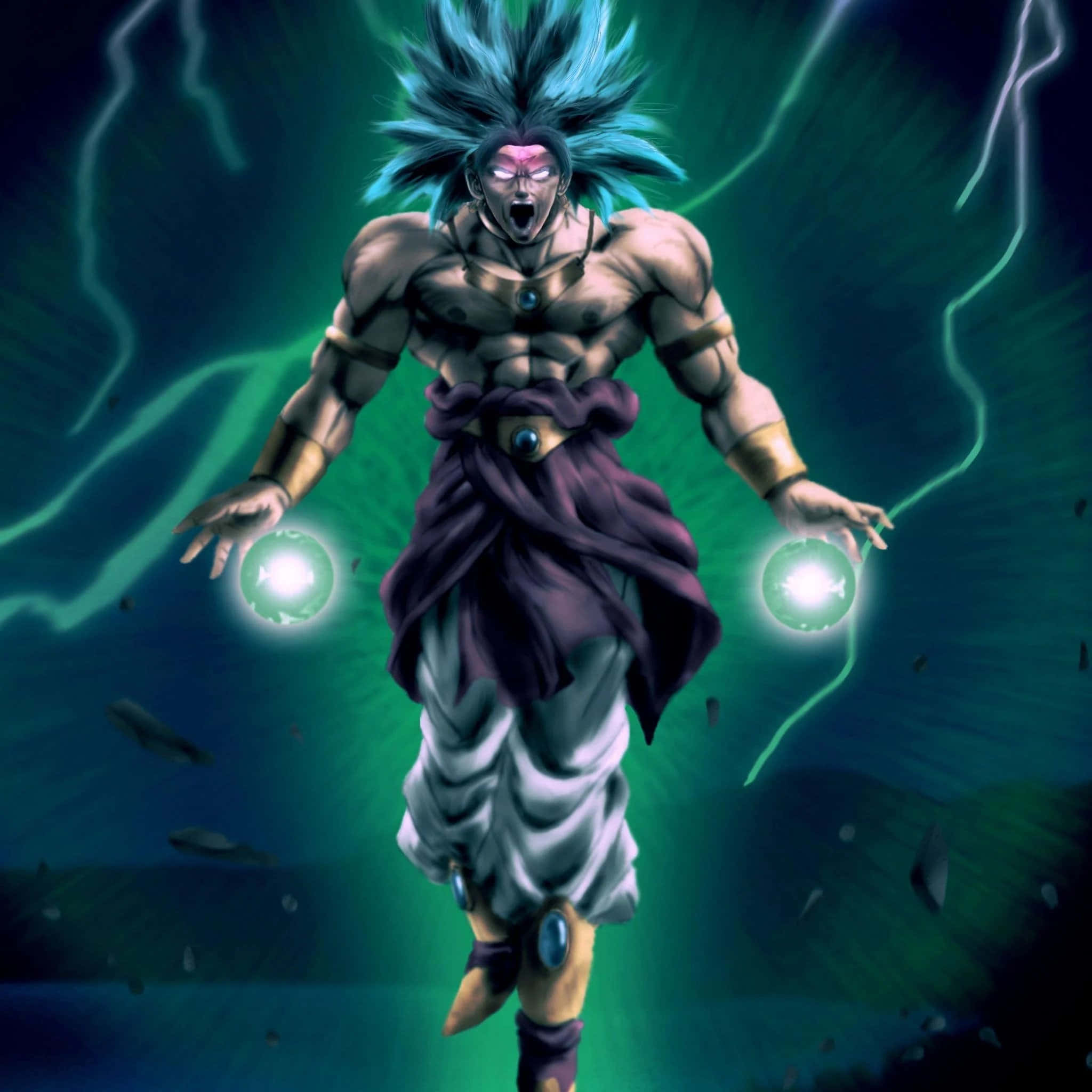 จากภาพยนตร์ในตำนาน Dragon Ball Super Broly ภาพของโกกู Super Saiyan Blue กลางการต่อสู้ วอลเปเปอร์