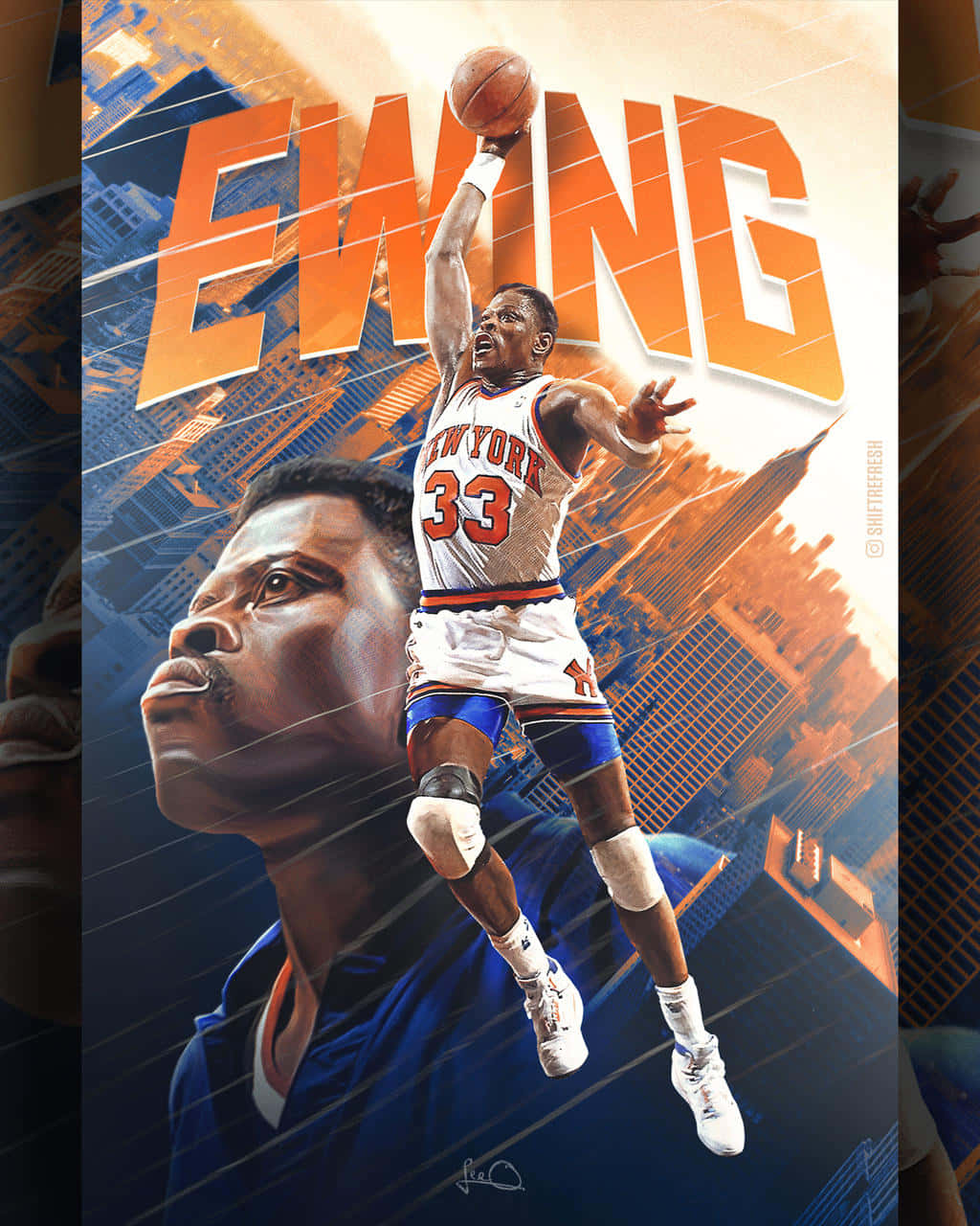 โปสเตอร์กราฟิกอาร์ตแพทริค ยูอิ้งค์กระโดด dunk วอลเปเปอร์