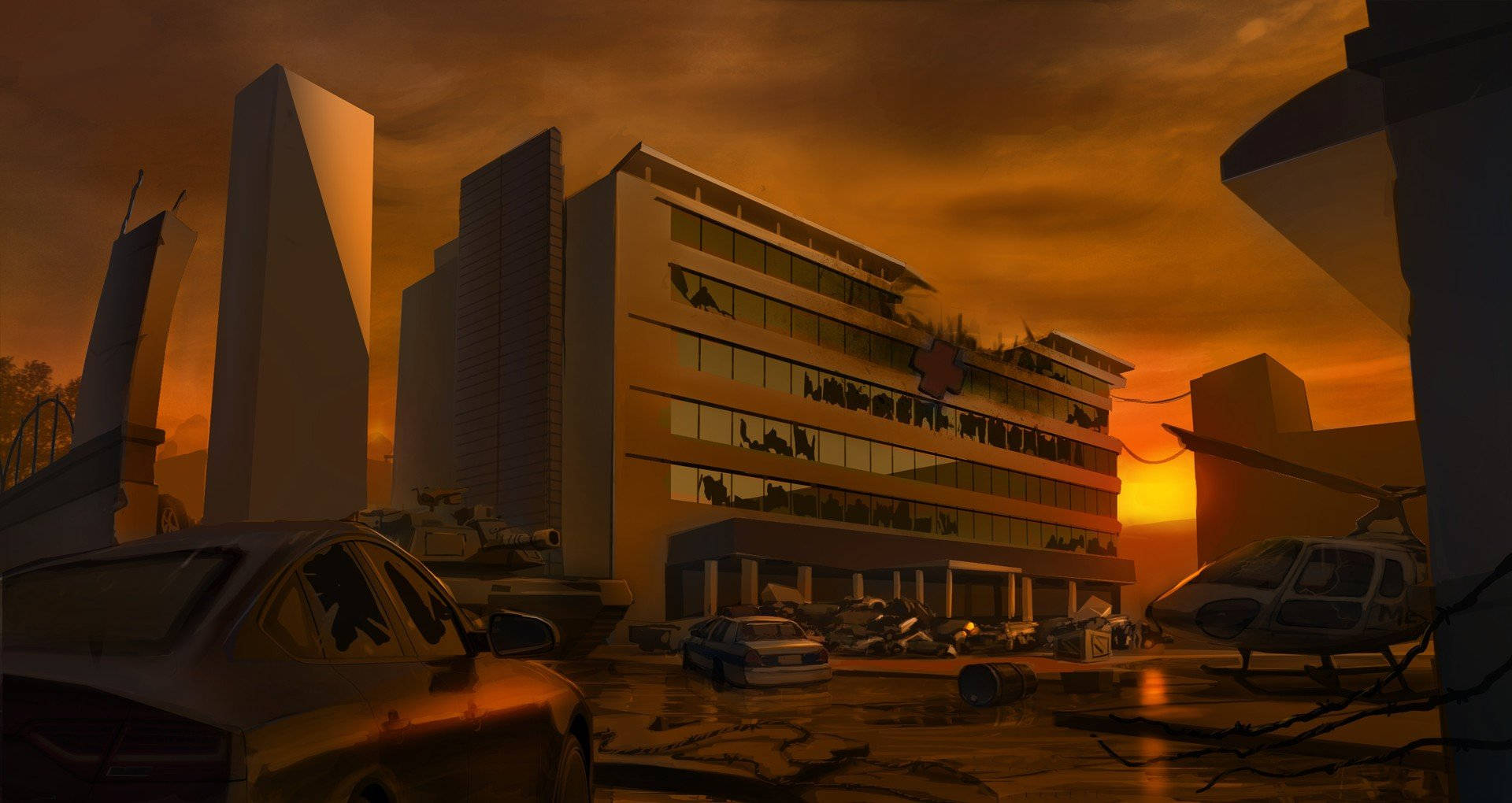 อาคารโรงพยาบาลร้างในบรรยากาศ dystopian วอลเปเปอร์