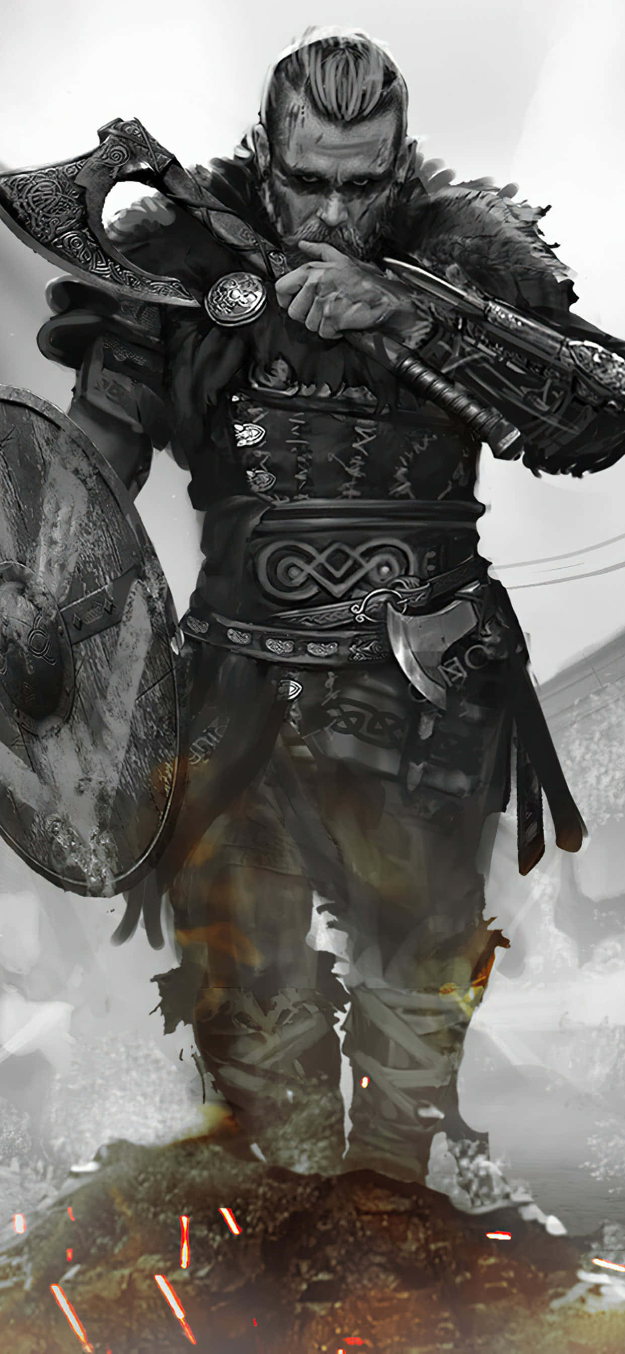 Eivor ขวานและโล่ พื้นหลัง iPhone Xs Max Assassin's Creed Valhalla วอลเปเปอร์