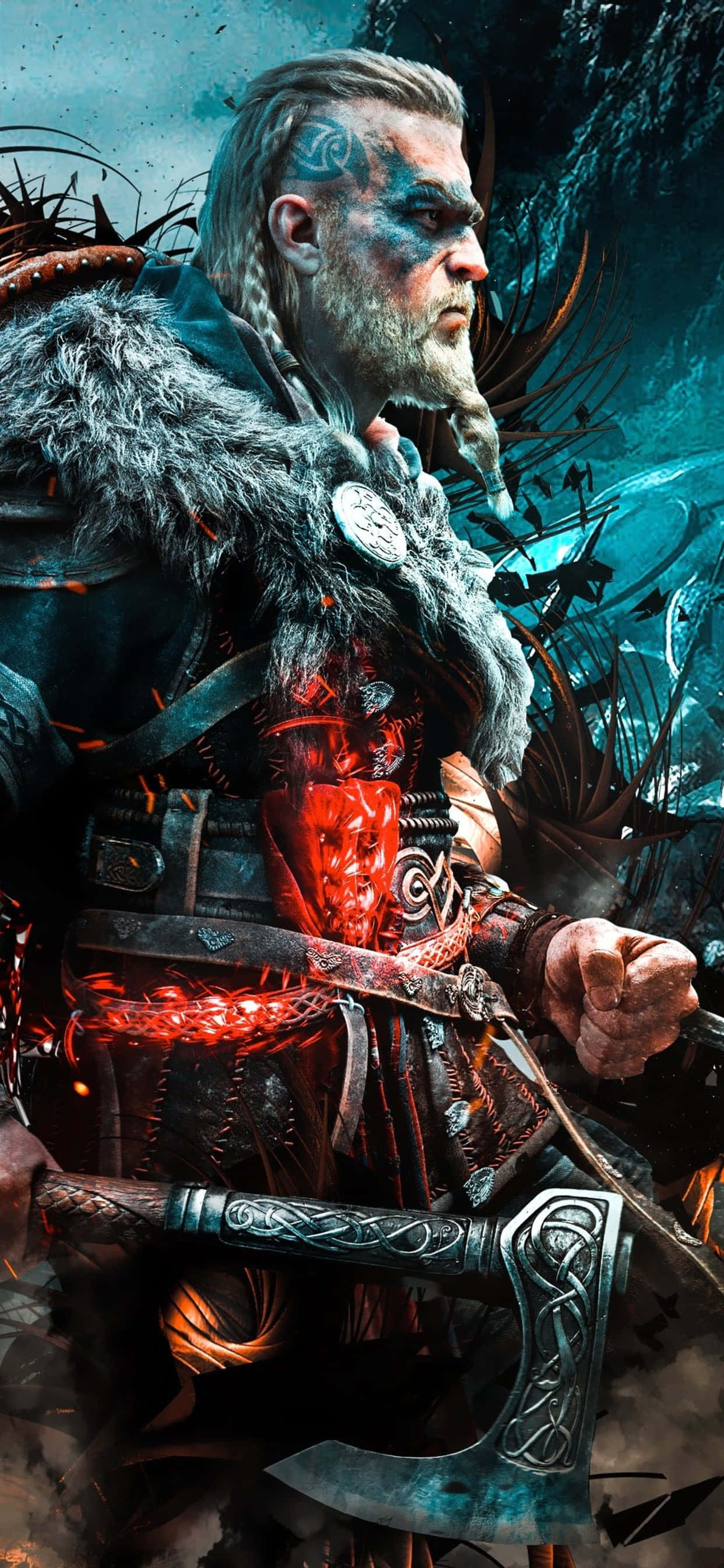 พื้นหลัง Eivor Varinsdottir สำหรับ iPhone Xs Max Assassin's Creed Valhalla วอลเปเปอร์