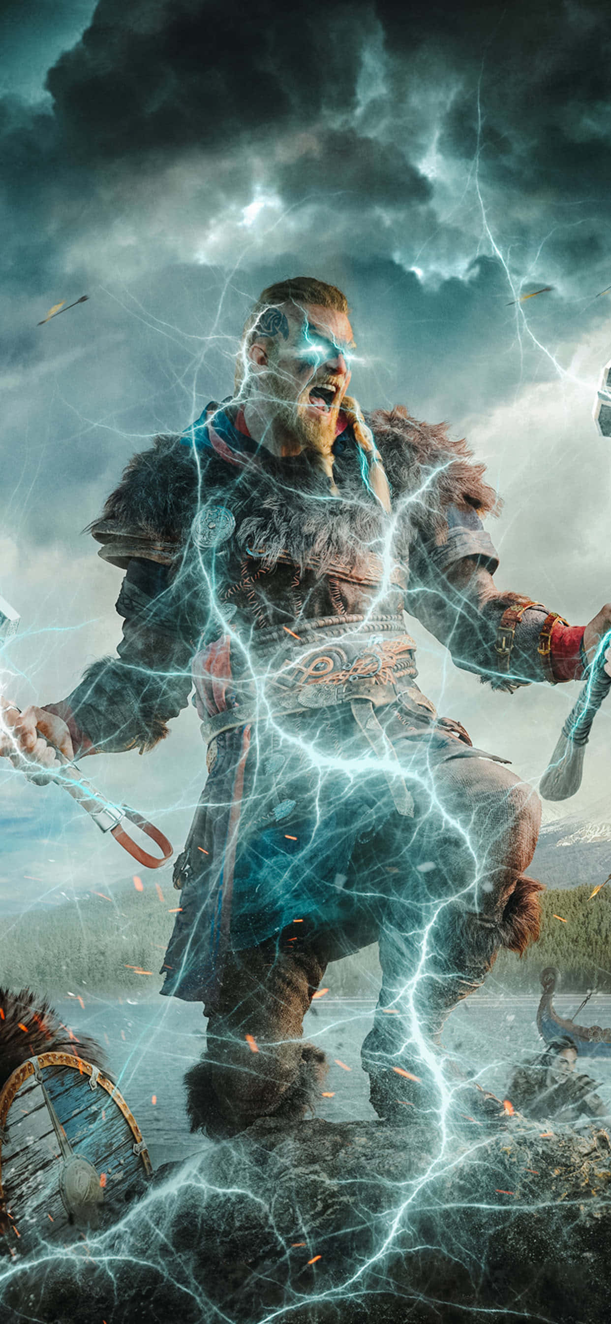 เสียงร้องศึกของ Eivor พื้นหลัง Assassin's Creed Valhalla สำหรับ iPhone Xs Max วอลเปเปอร์
