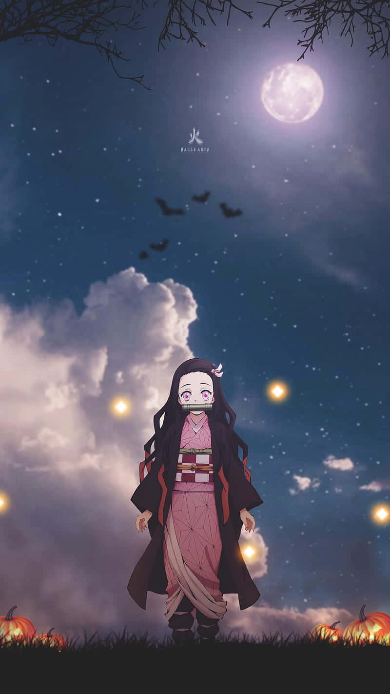 นางฟ้าดemon Slayer Nezuko Kamado สวยงามยามค่ำคืน วอลเปเปอร์