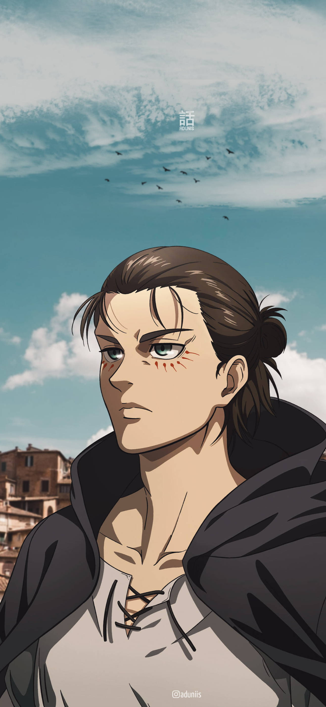 Eren มัดผมผู้ชาย สวยงามอนิเมะ iPhone วอลเปเปอร์