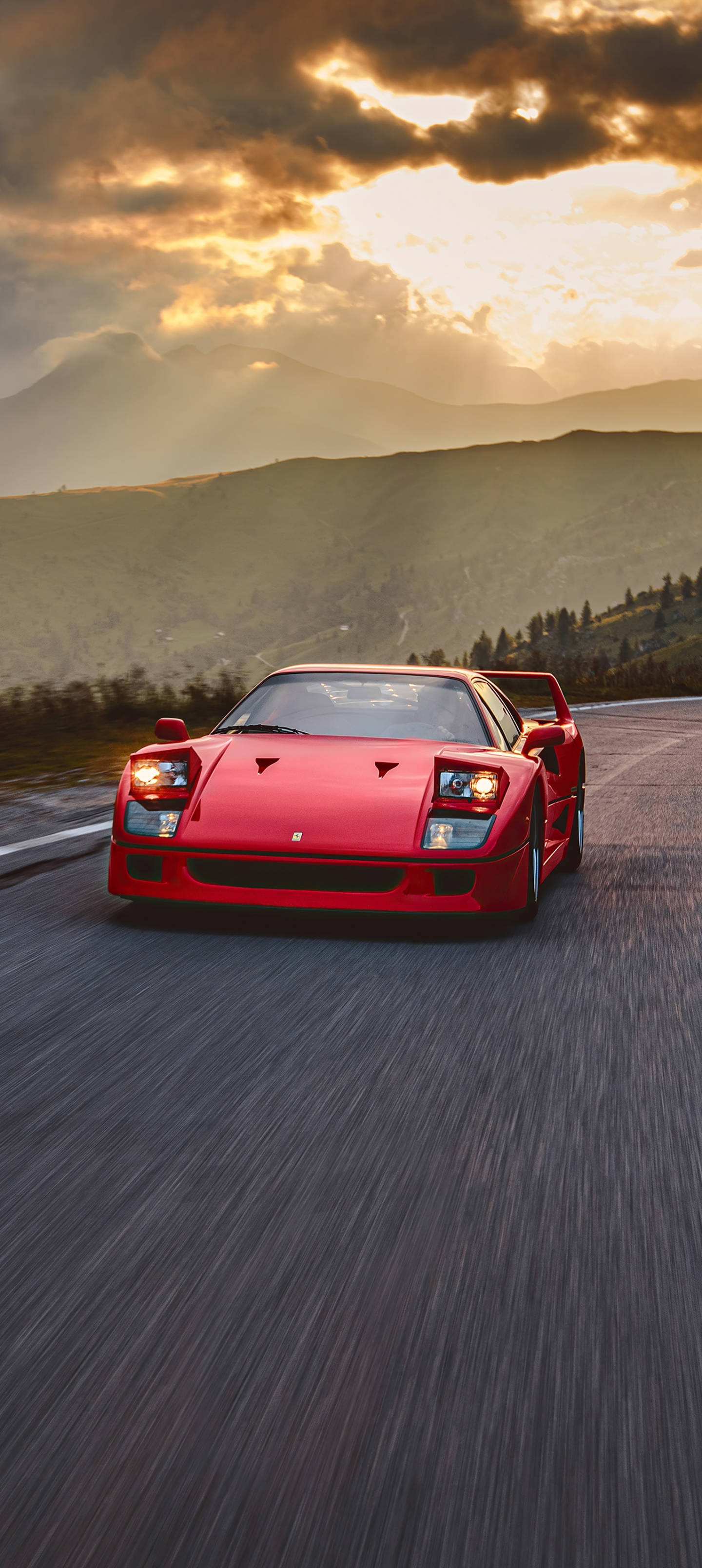 F40 Ferrari โทรศัพท์ยามพระอาทิตย์ตก วอลเปเปอร์